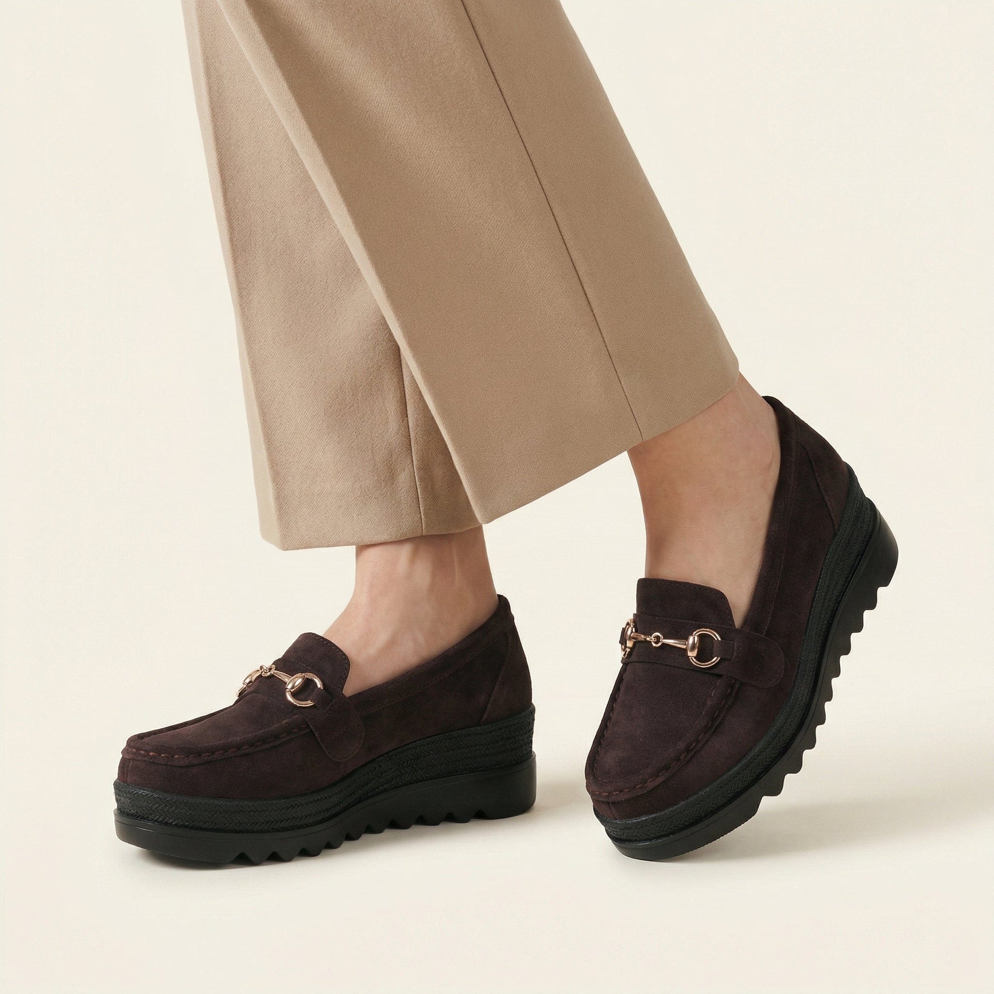 Mocassin Femme Compensé à Mors en Daim