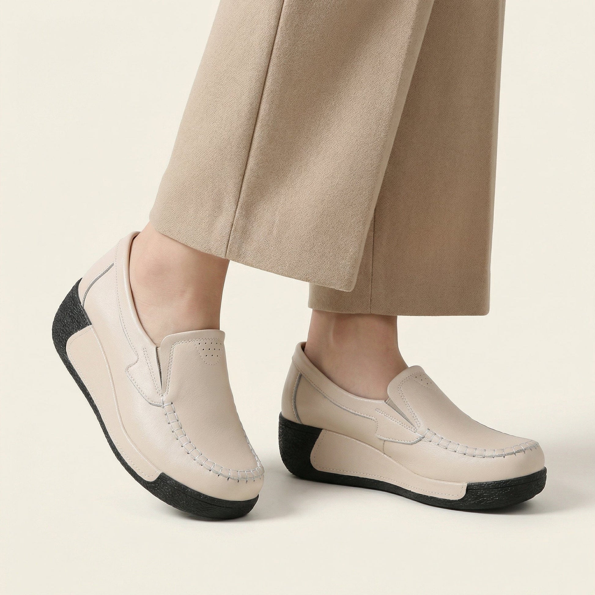 Mocassin Femme Compensé en Cuir