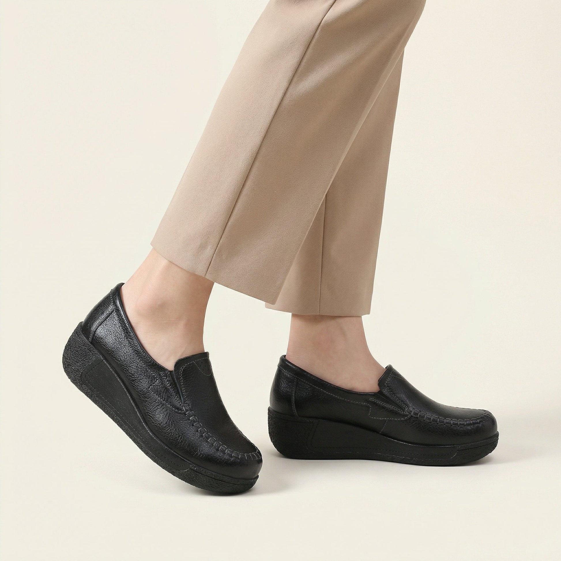 Mocassin Femme Compensé en Cuir