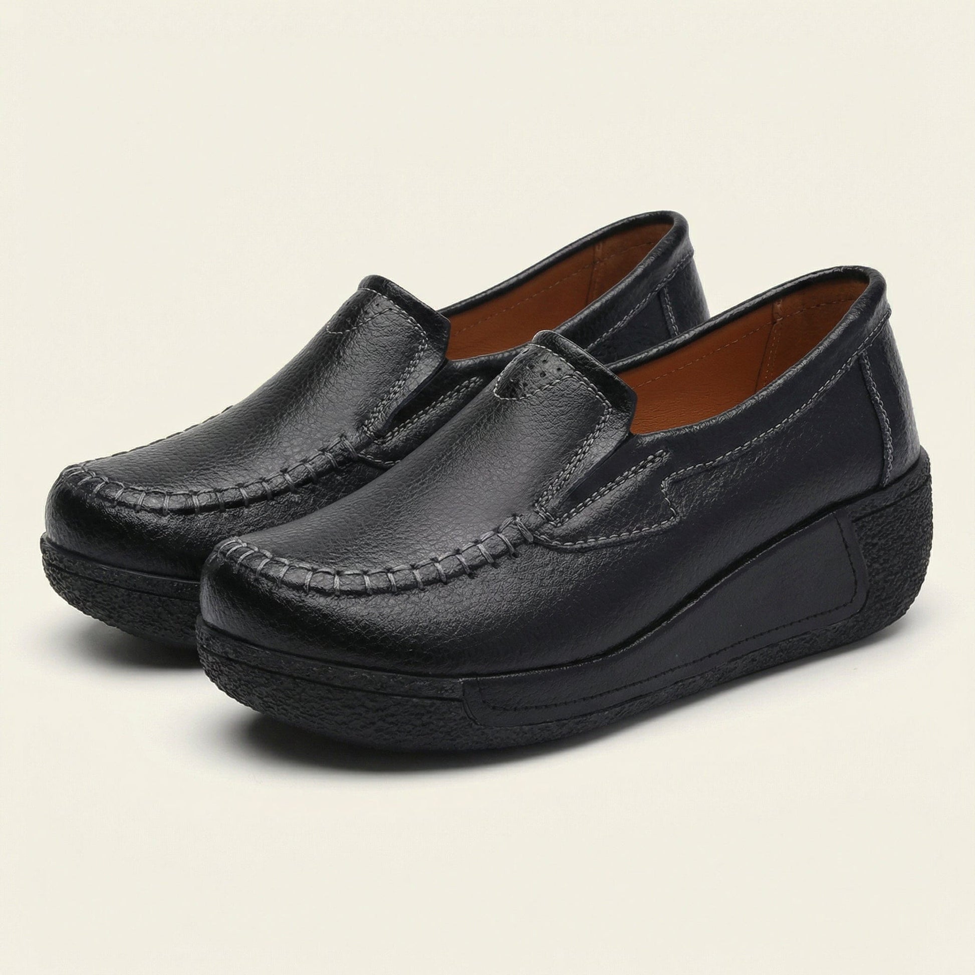 Mocassin Femme Compensé en Cuir