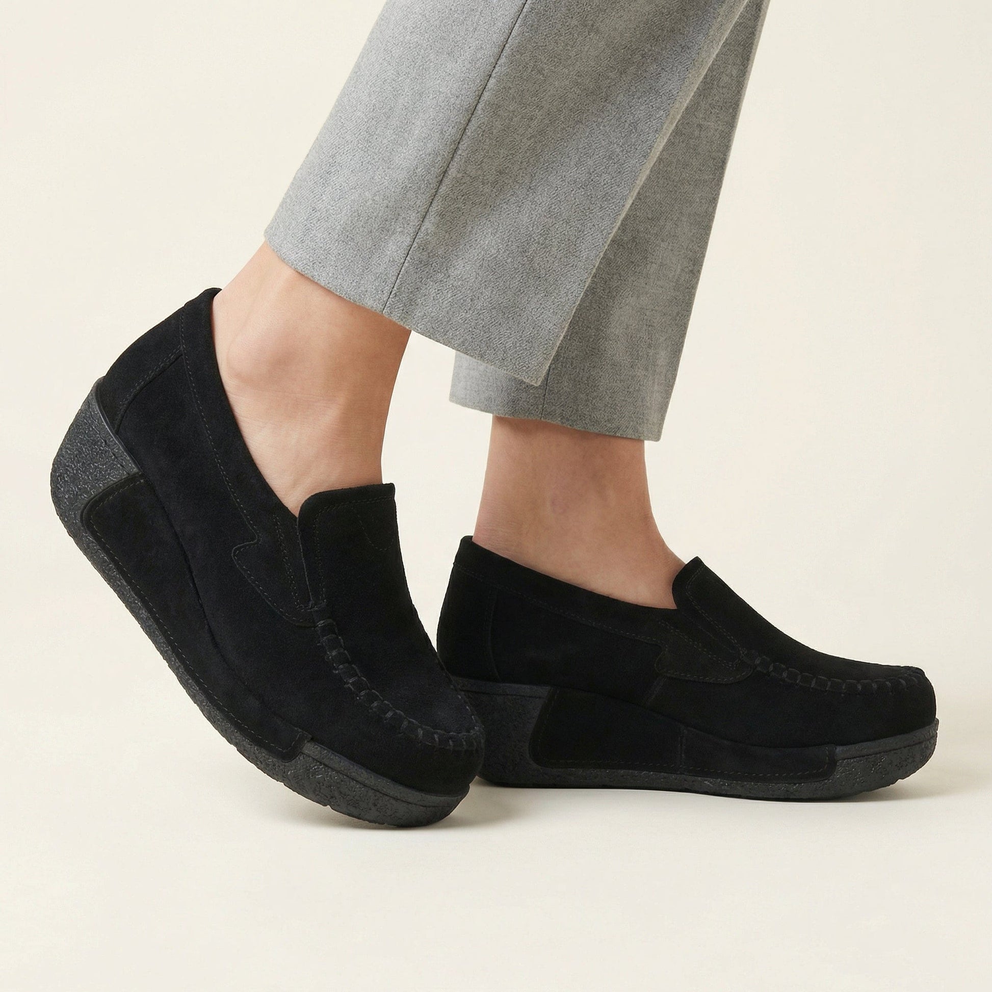 Mocassin Femme Compensé en Cuir Velours