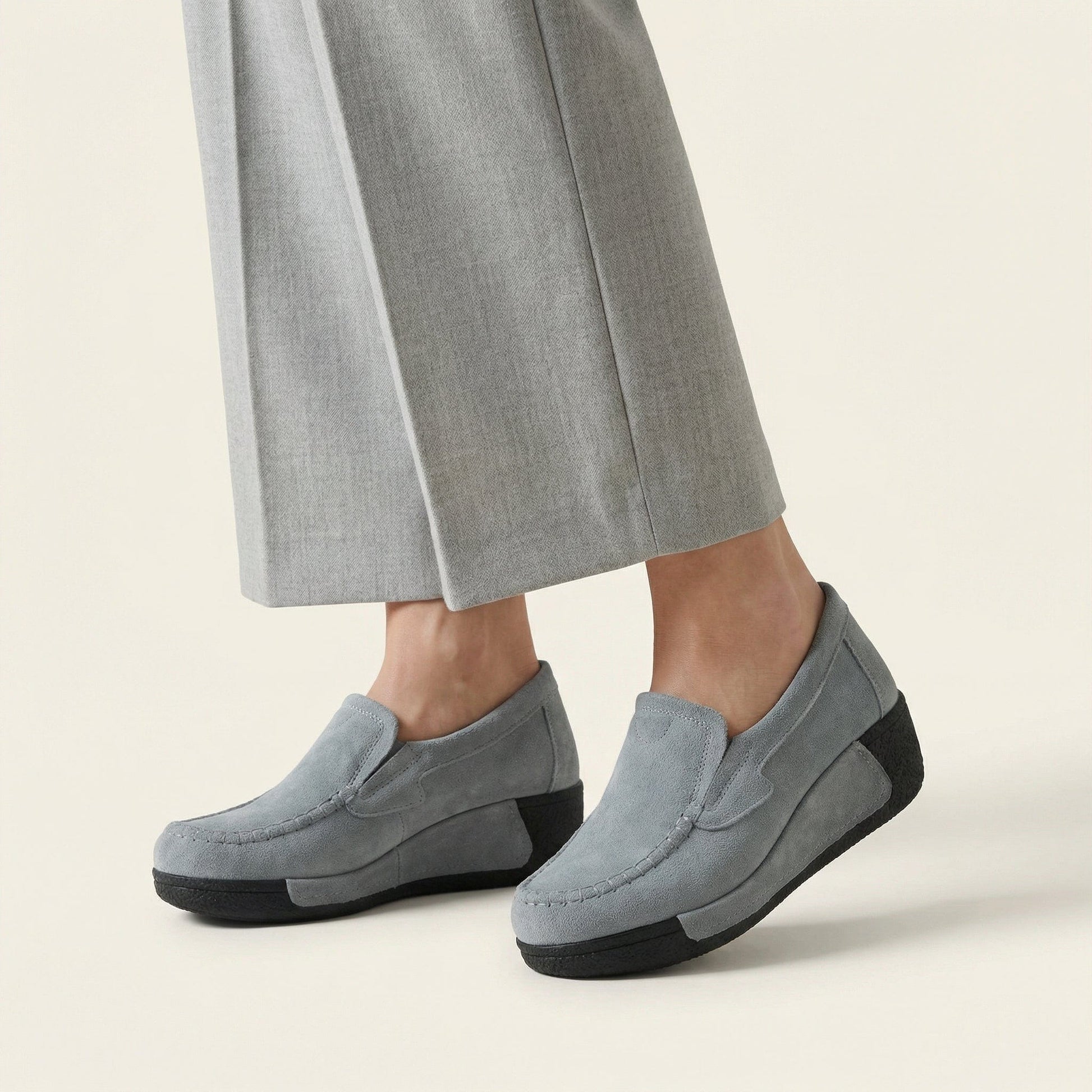 Mocassin Femme Compensé en Cuir Velours
