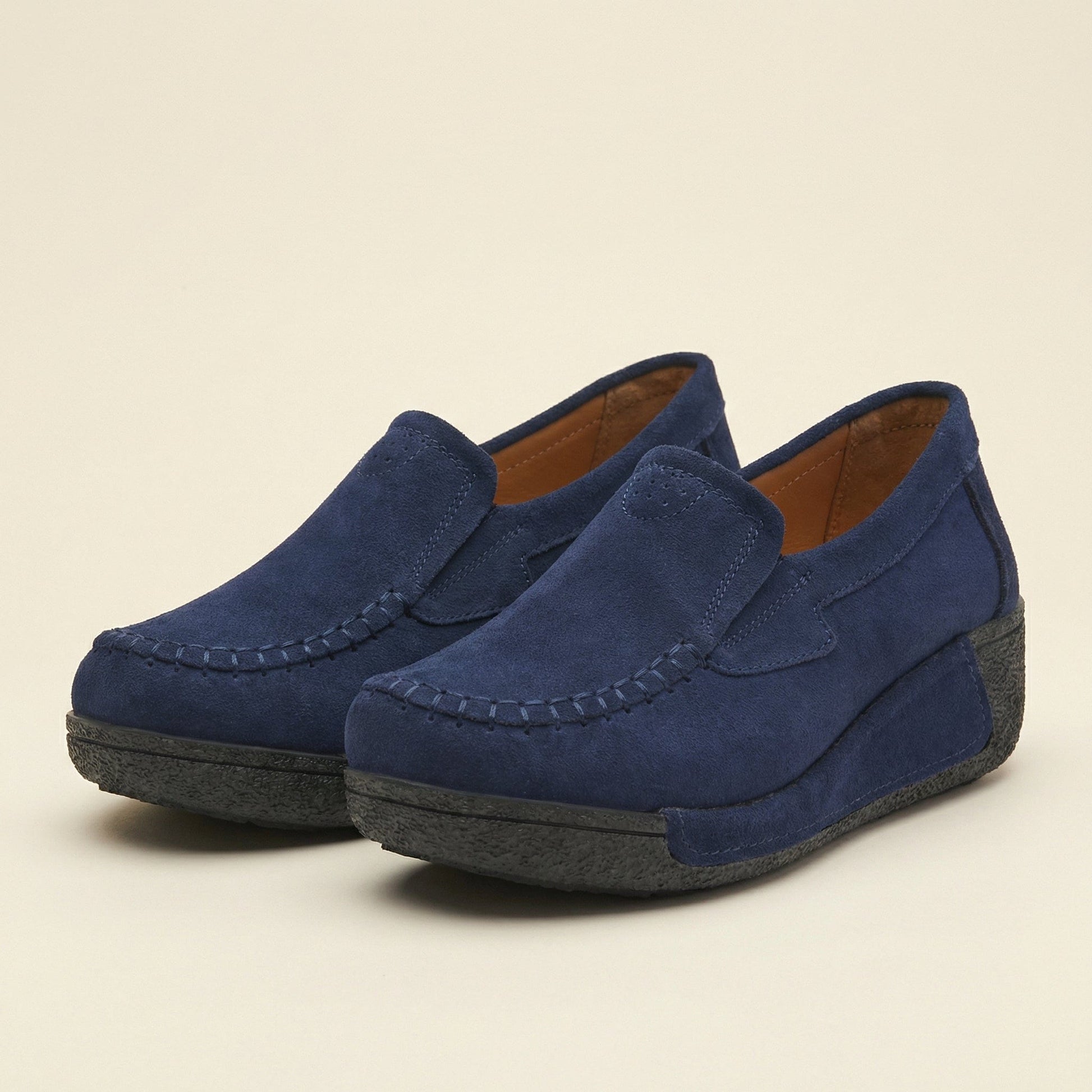Mocassin Femme Compensé en Cuir Velours