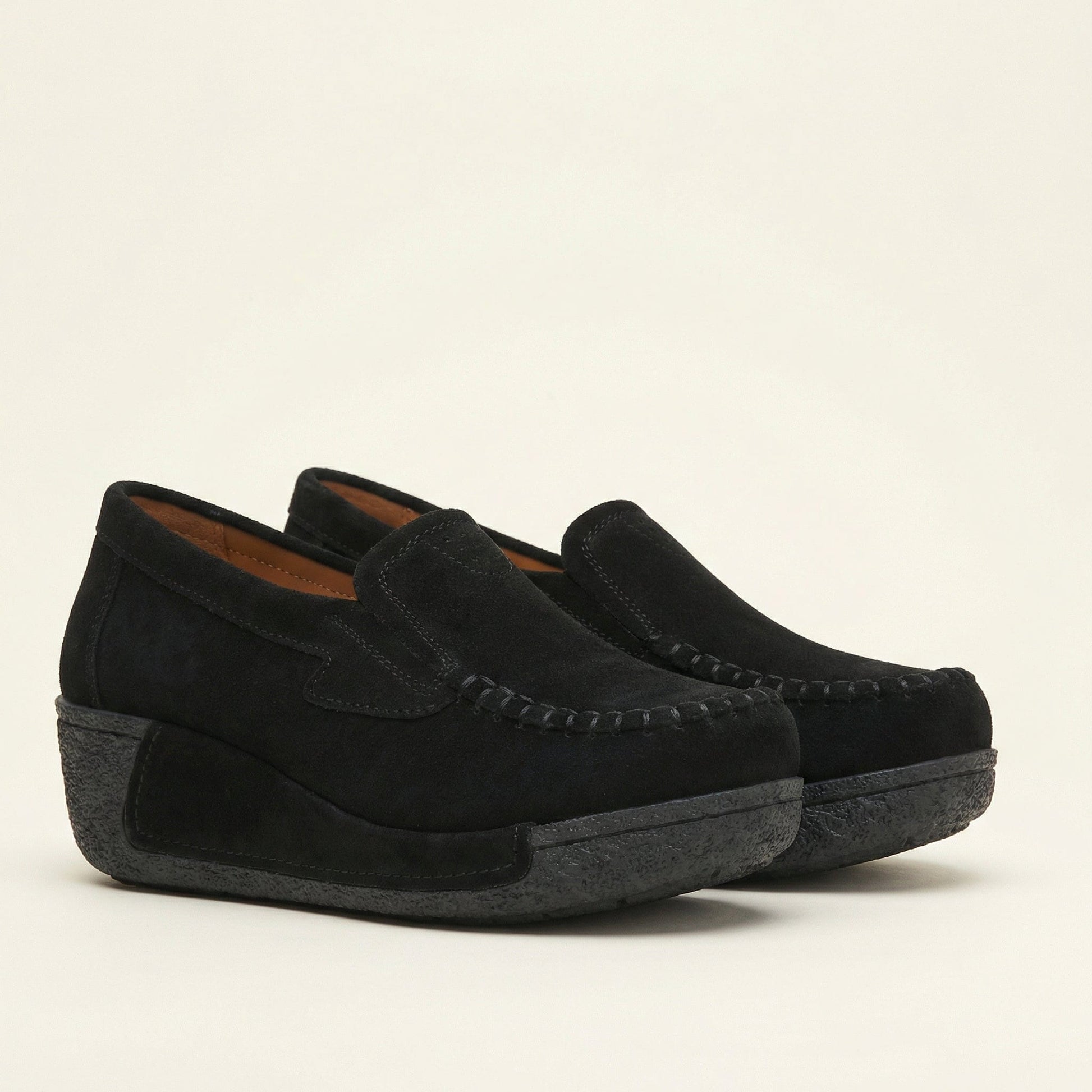 Mocassin Femme Compensé en Cuir Velours