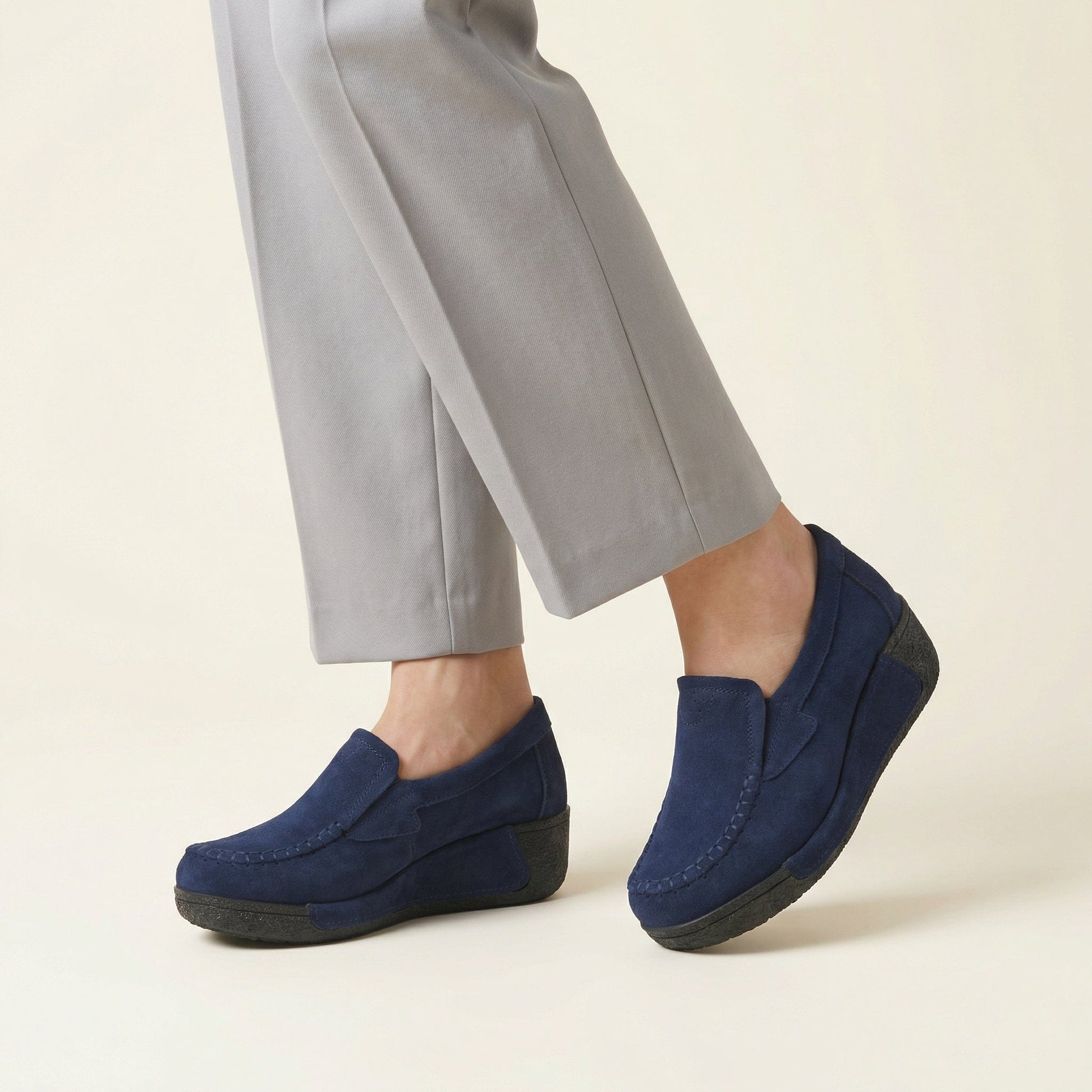 Mocassin Femme Compensé en Cuir Velours