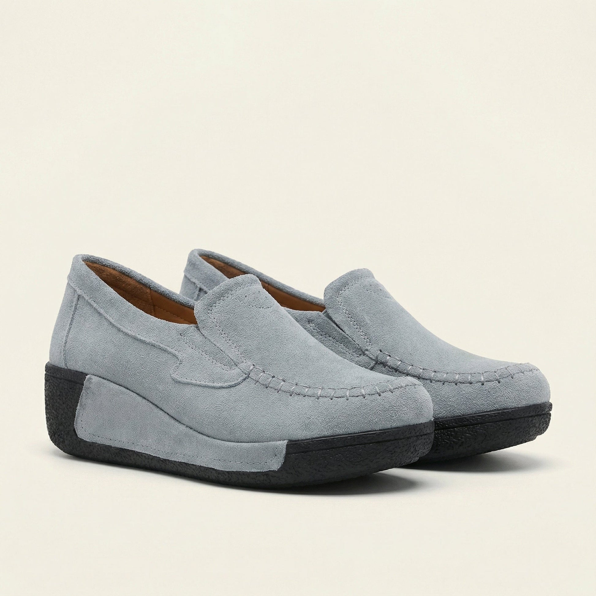 Mocassin Femme Compensé en Cuir Velours