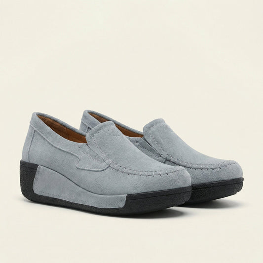 Mocassin Femme Compensé en Cuir Velours