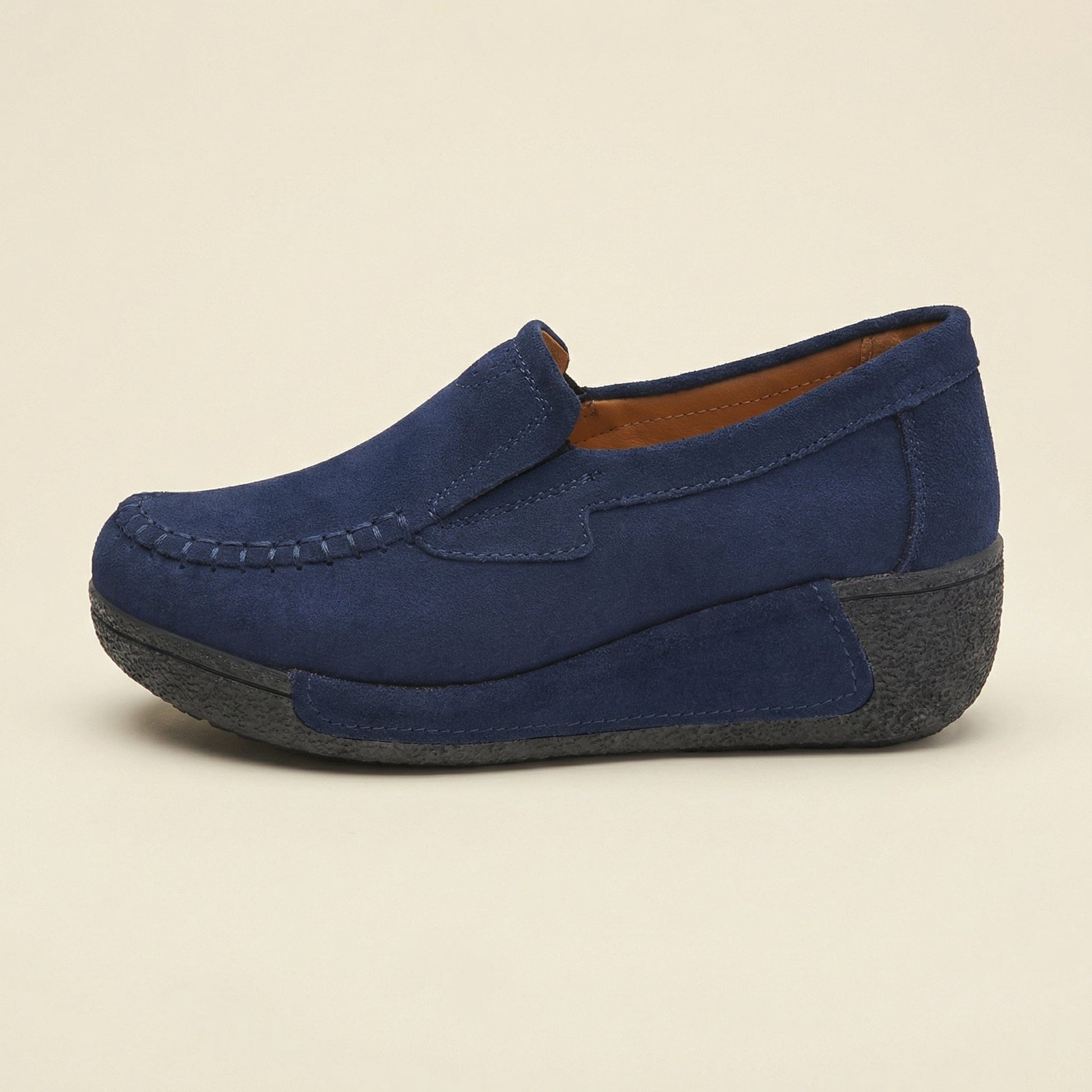 Mocassin Femme Compensé en Cuir Velours