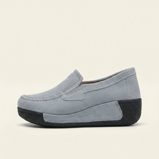Mocassin Femme Compensé en Cuir Velours