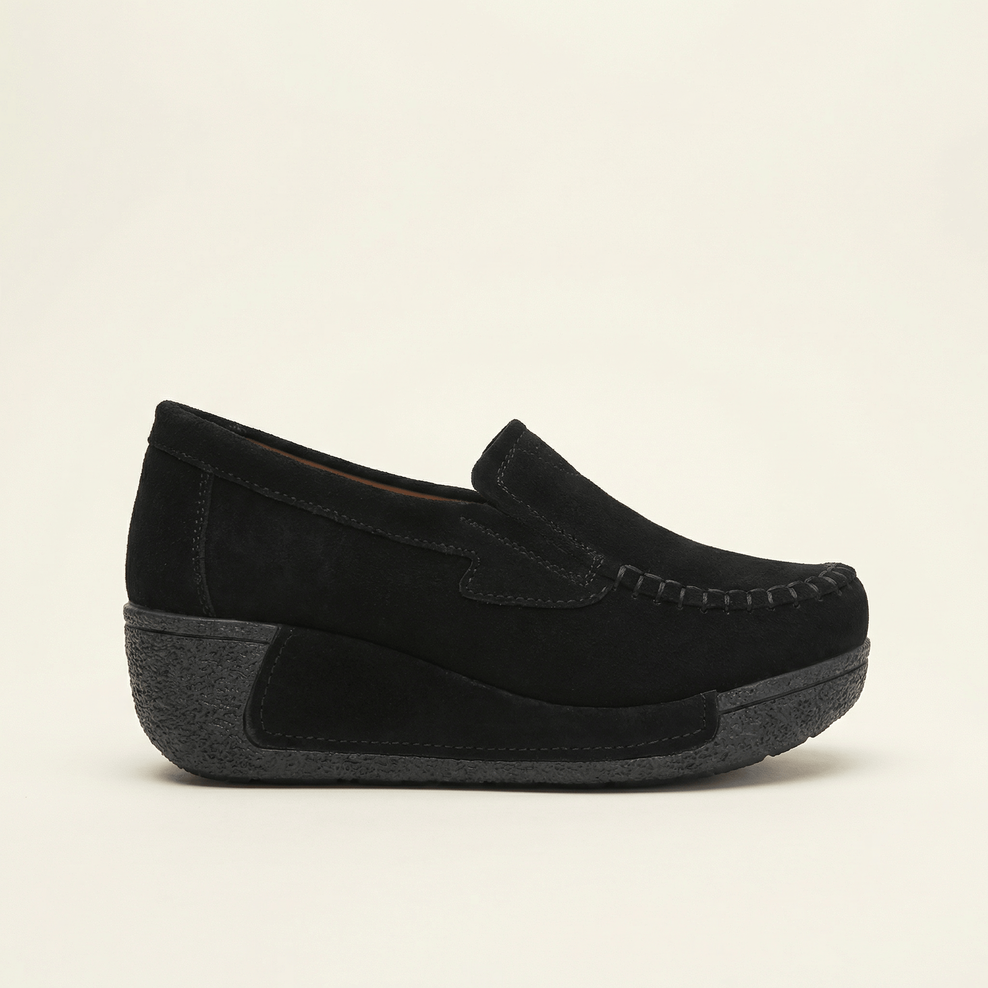 Mocassin Femme Compensé en Cuir Velours