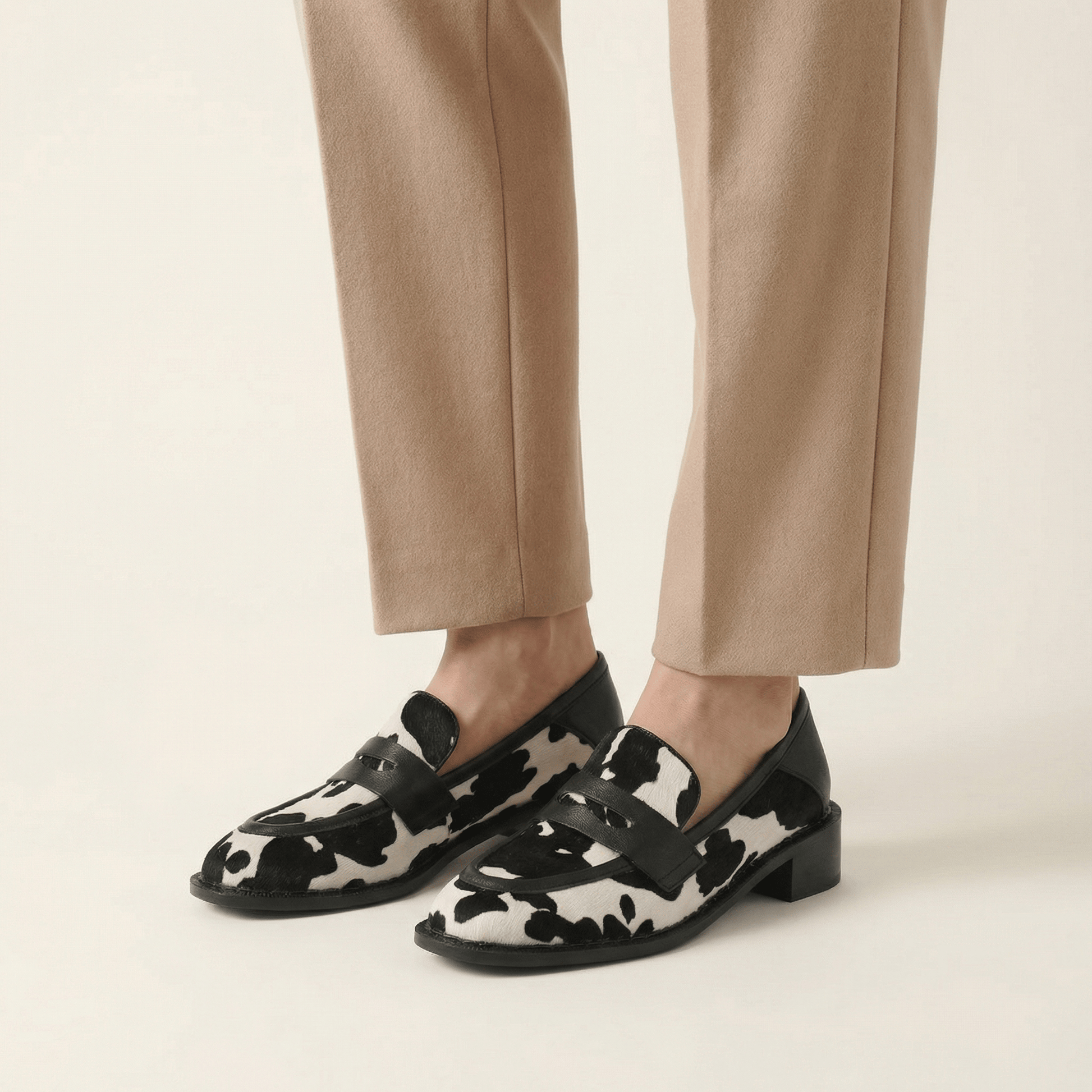 Mocassin Femme en Cuir à Talon Imprimé Vache