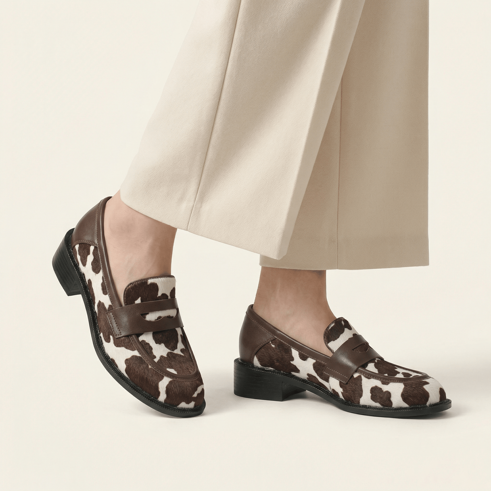 Mocassin Femme en Cuir à Talon Imprimé Vache