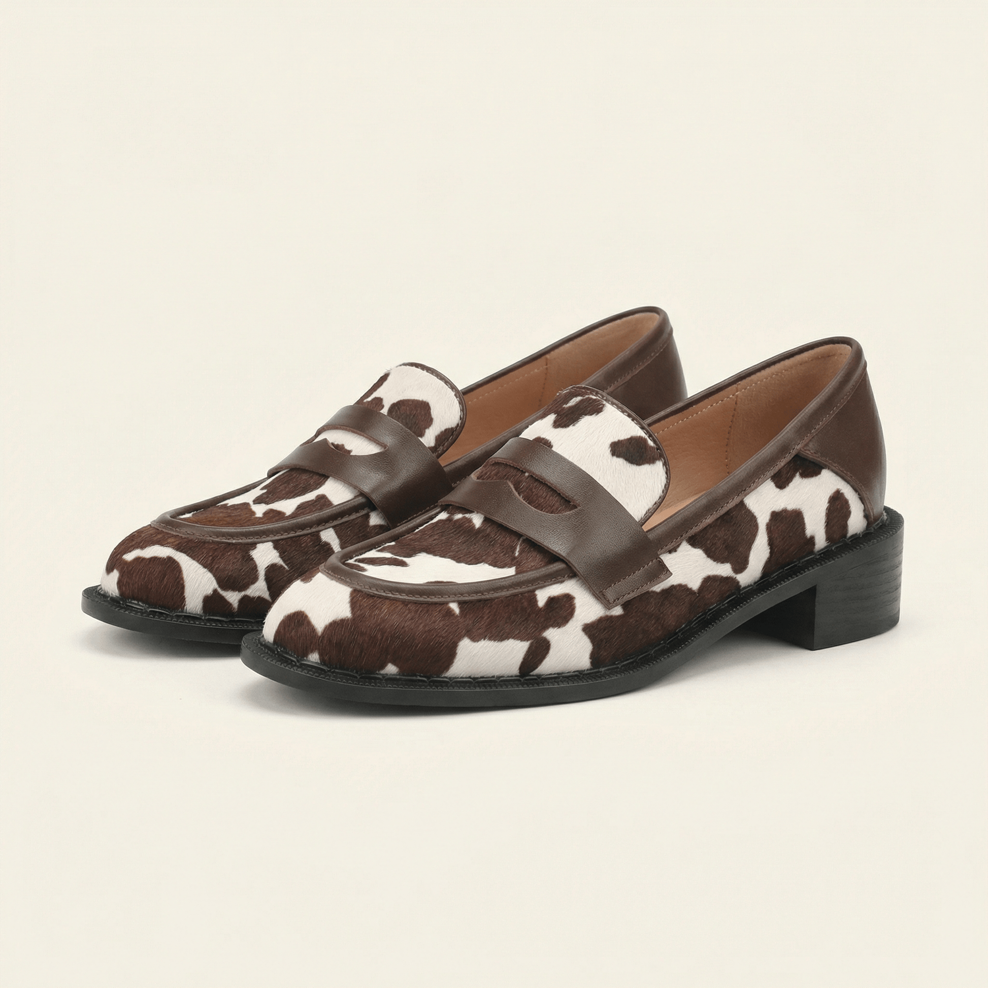 Mocassin Femme en Cuir à Talon Imprimé Vache