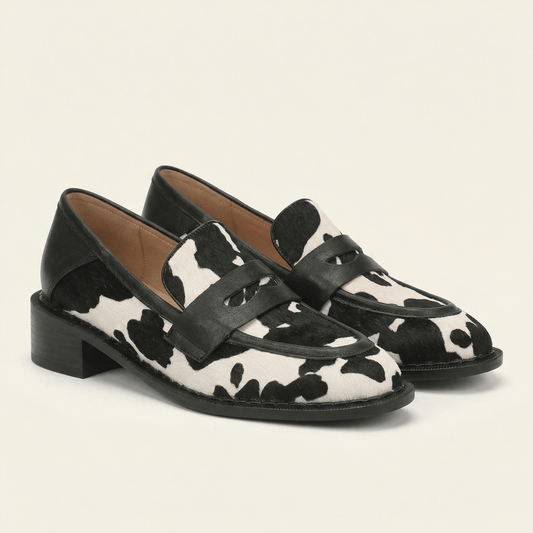 Mocassin Femme en Cuir à Talon Imprimé Vache