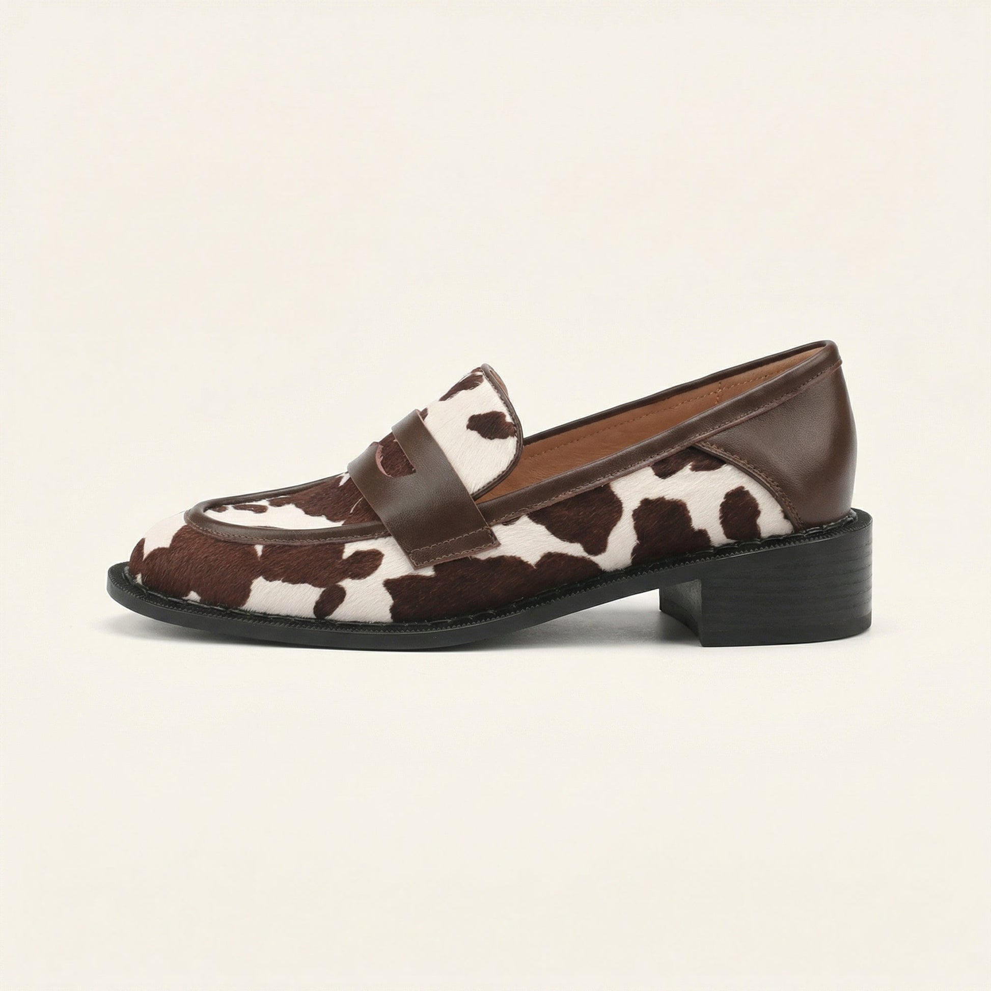 Mocassin Femme en Cuir à Talon Imprimé Vache