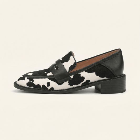 Mocassin Femme en Cuir à Talon Imprimé Vache