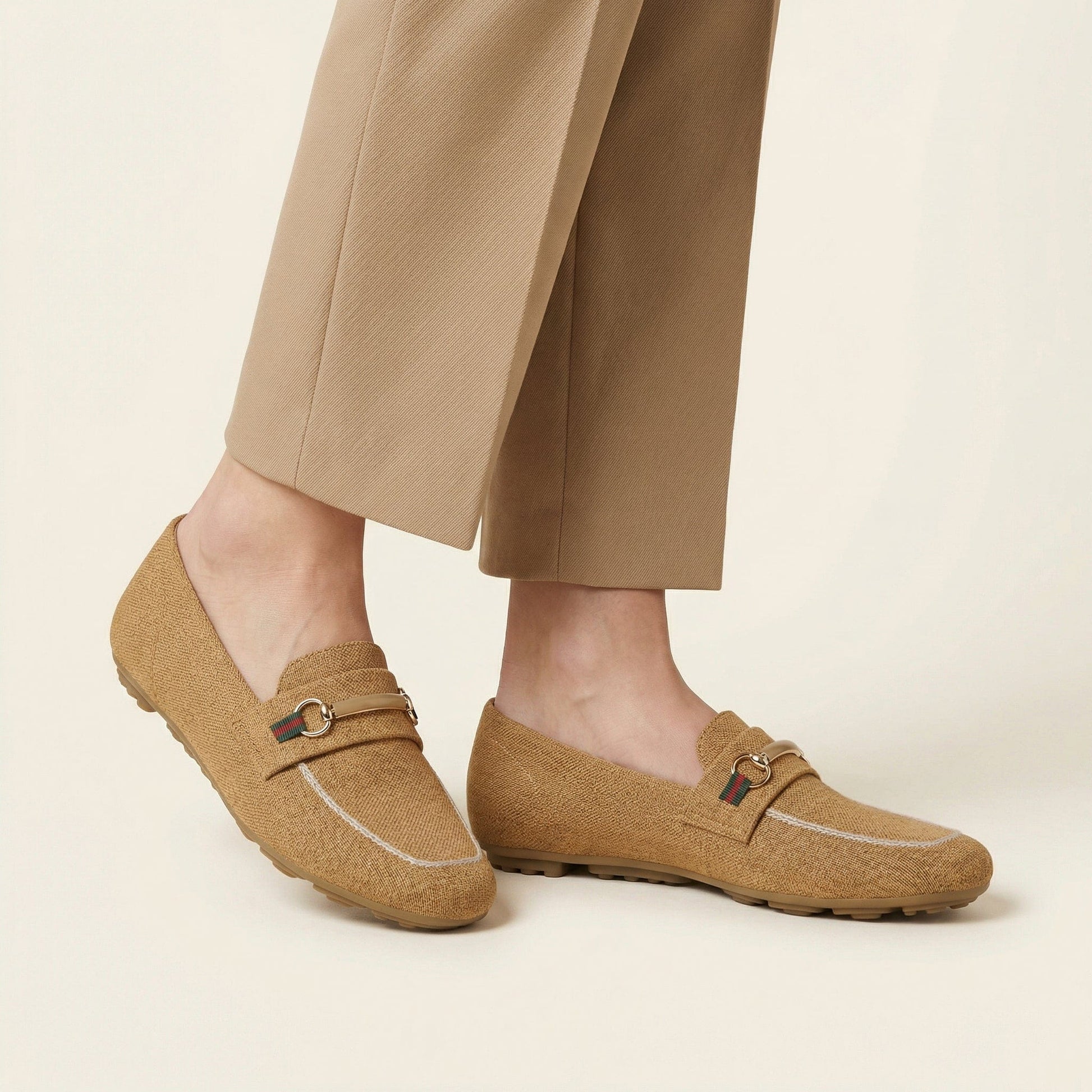 Mocassin Femme en Tissu à Mors Métallique