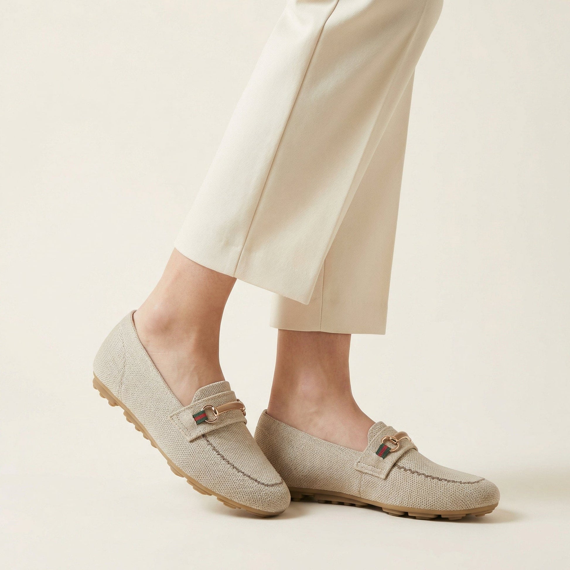 Mocassin Femme en Tissu à Mors Métallique