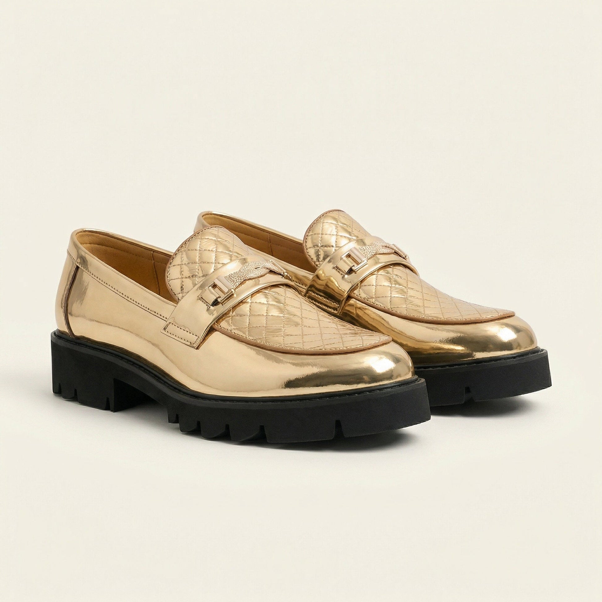 Mocassin Femme et Homme Plateforme Effet Métallisé
