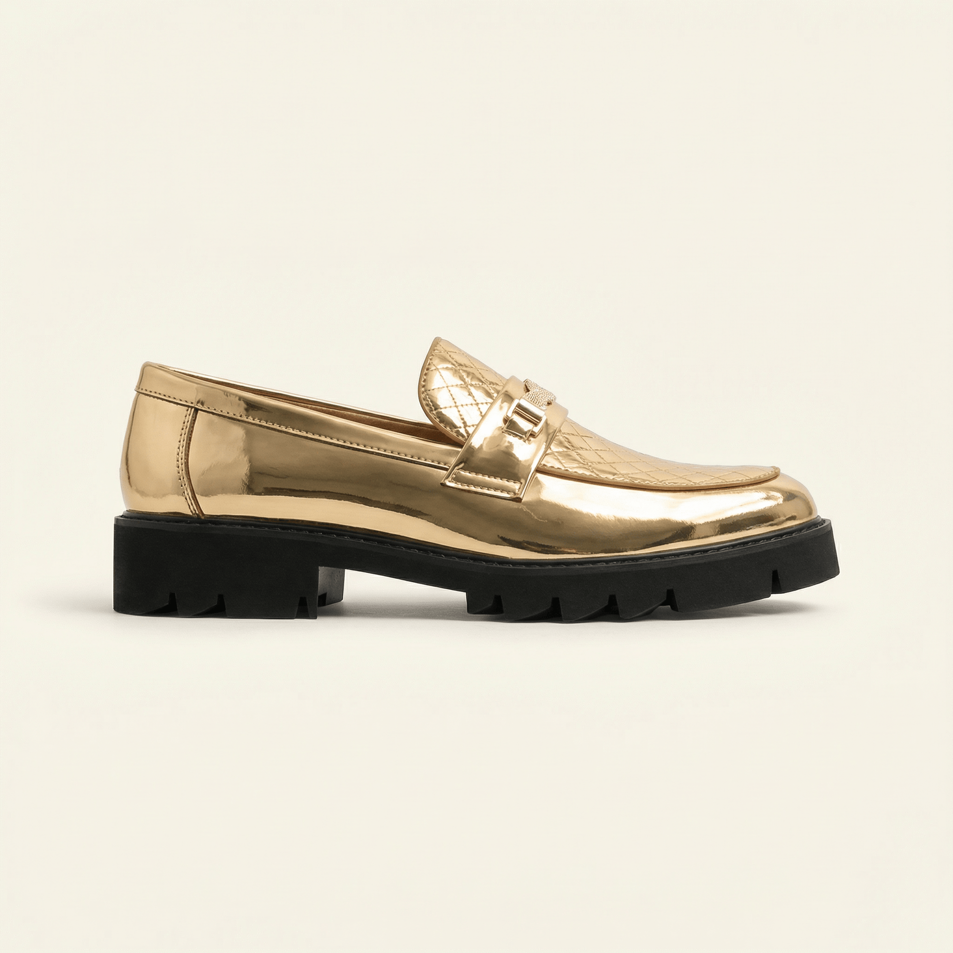 Mocassin Femme et Homme Plateforme Effet Métallisé