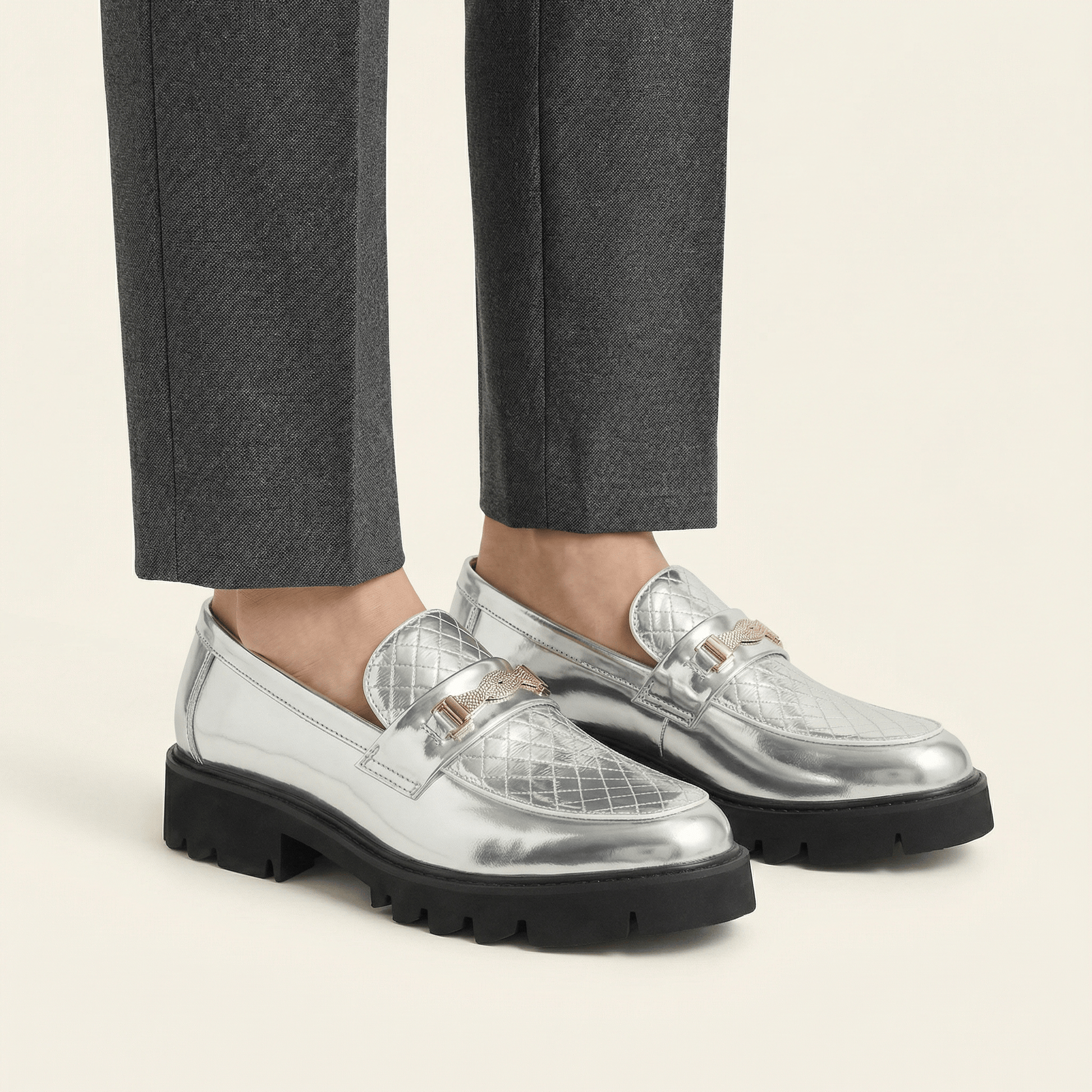 Mocassin Femme et Homme Plateforme Effet Métallisé