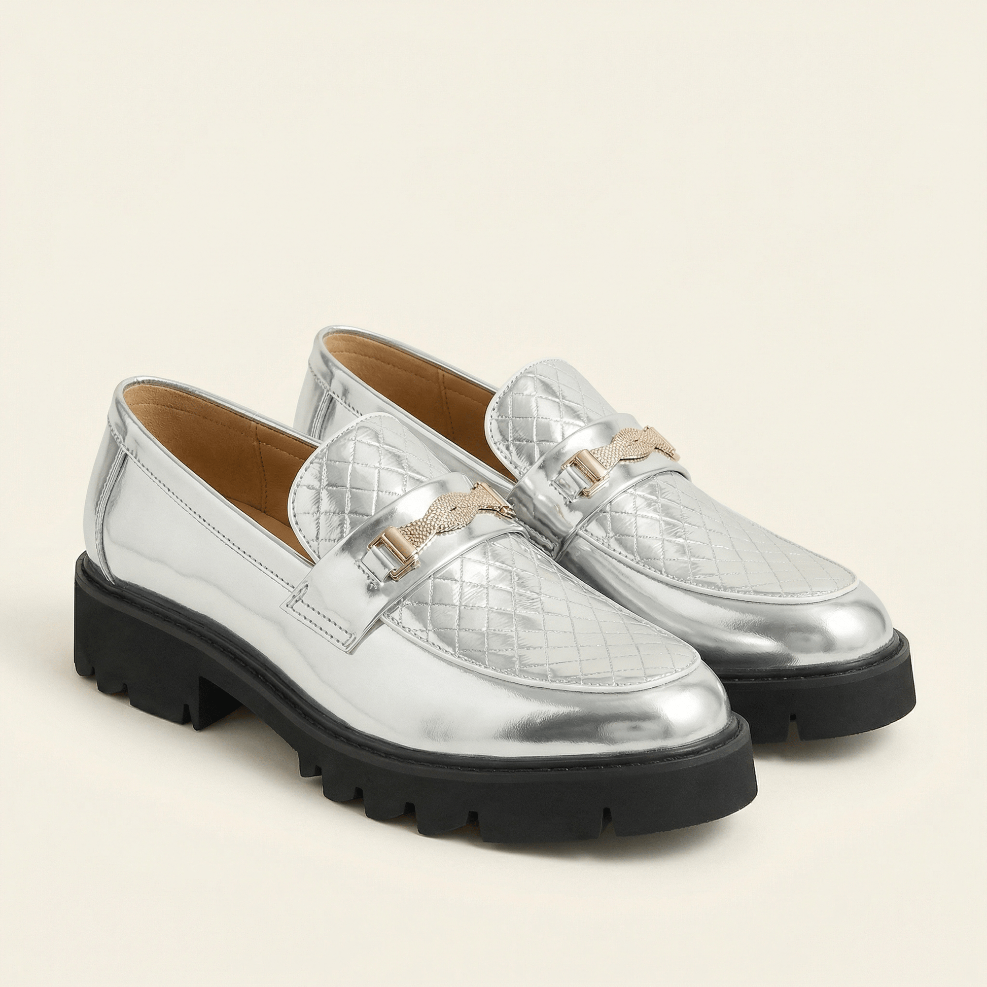 Mocassin Femme et Homme Plateforme Effet Métallisé