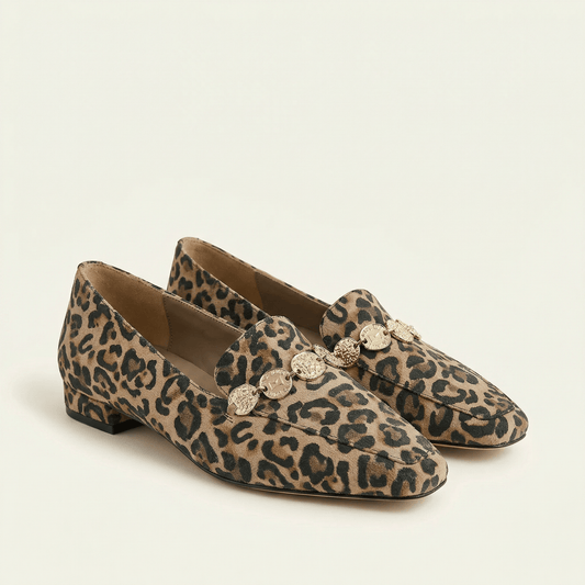 Mocassin Femme Léopard à Bout Pointu avec Talon