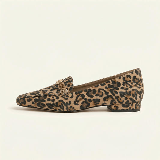 Mocassin Femme Léopard à Bout Pointu avec Talon