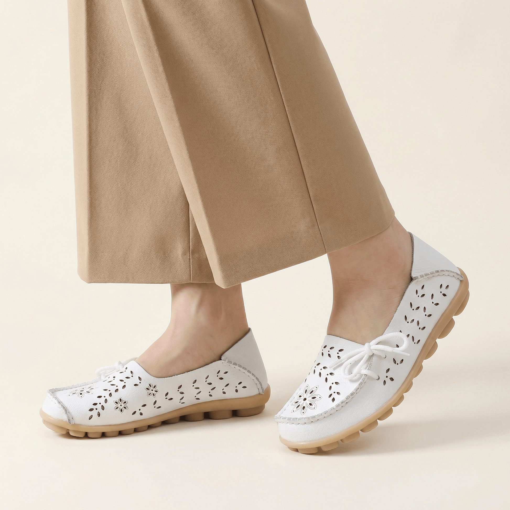 Mocassin Femme Perforé avec Lacets et Picots