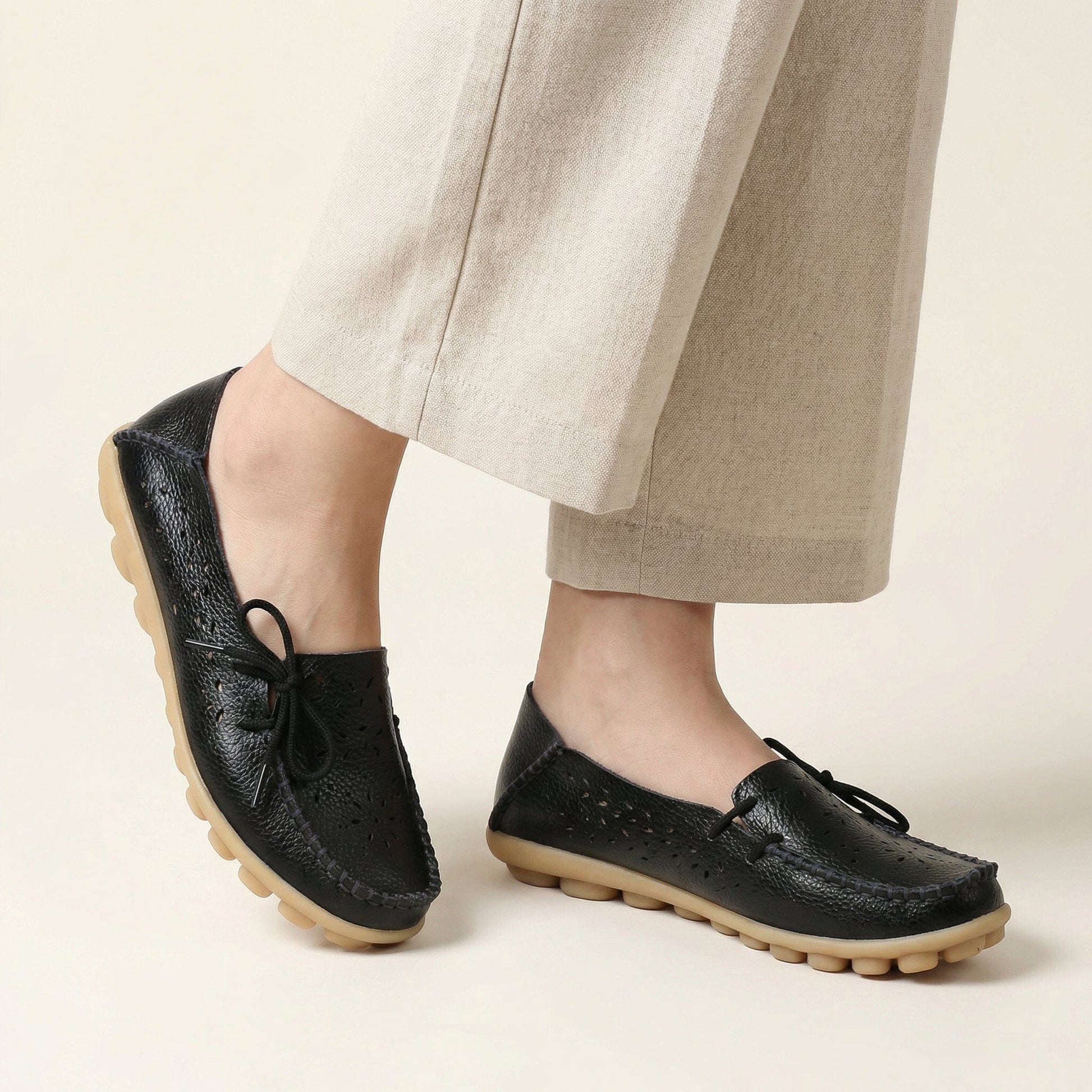 Mocassin Femme Perforé avec Lacets et Picots