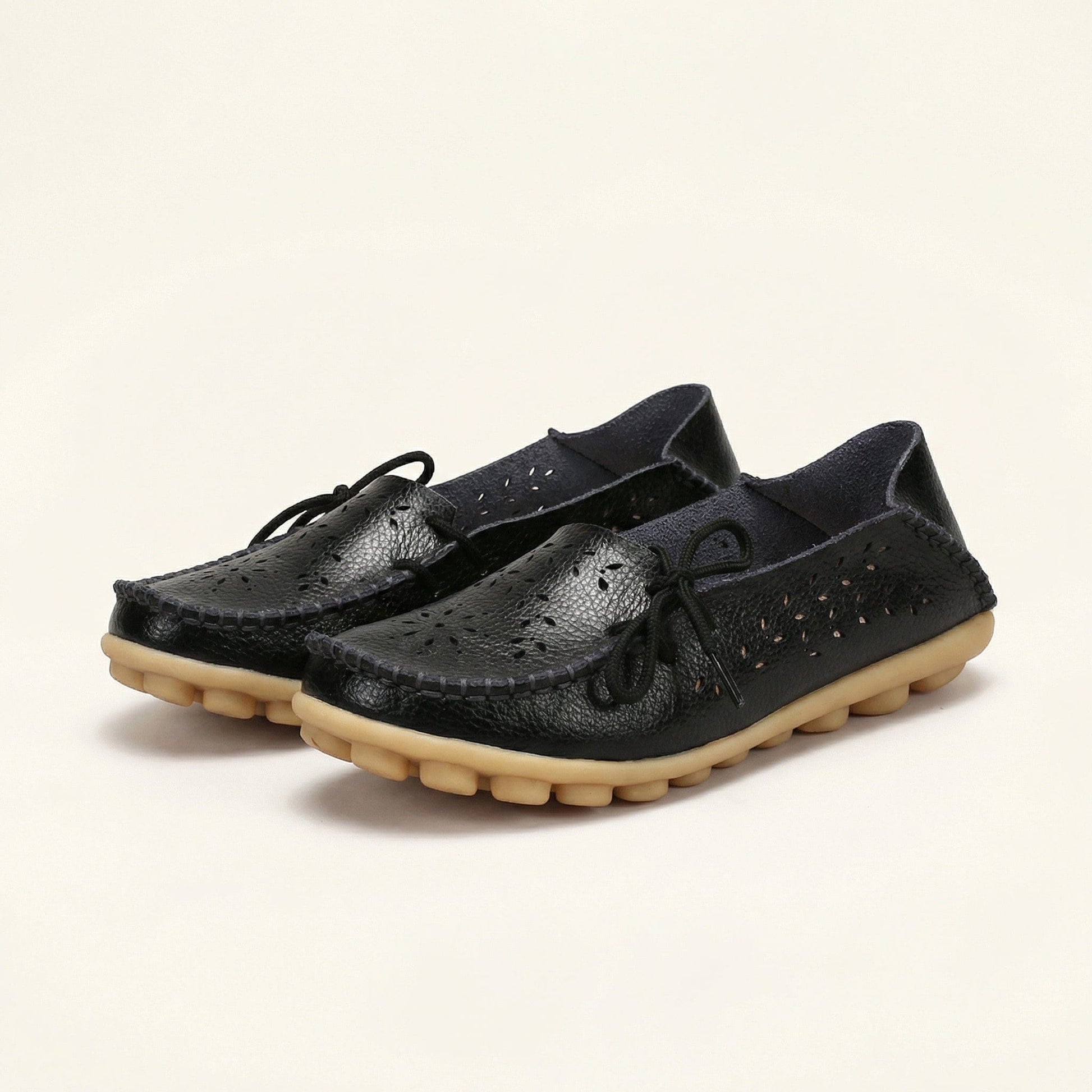Mocassin Femme Perforé avec Lacets et Picots
