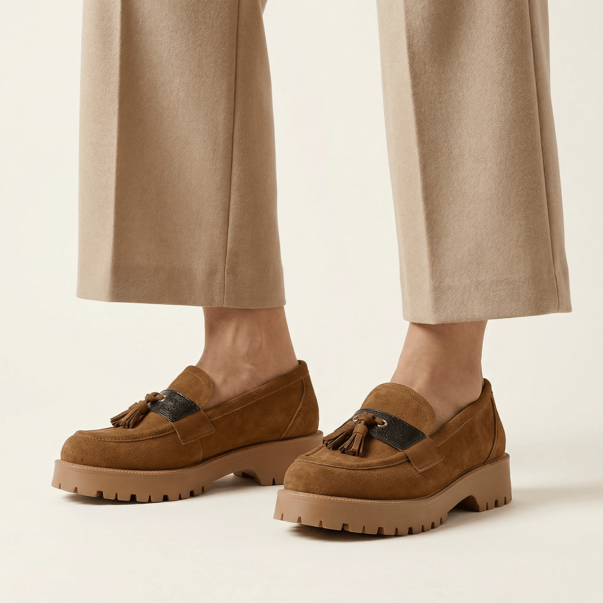 Mocassin Femme Plateforme à Pampilles en Velours