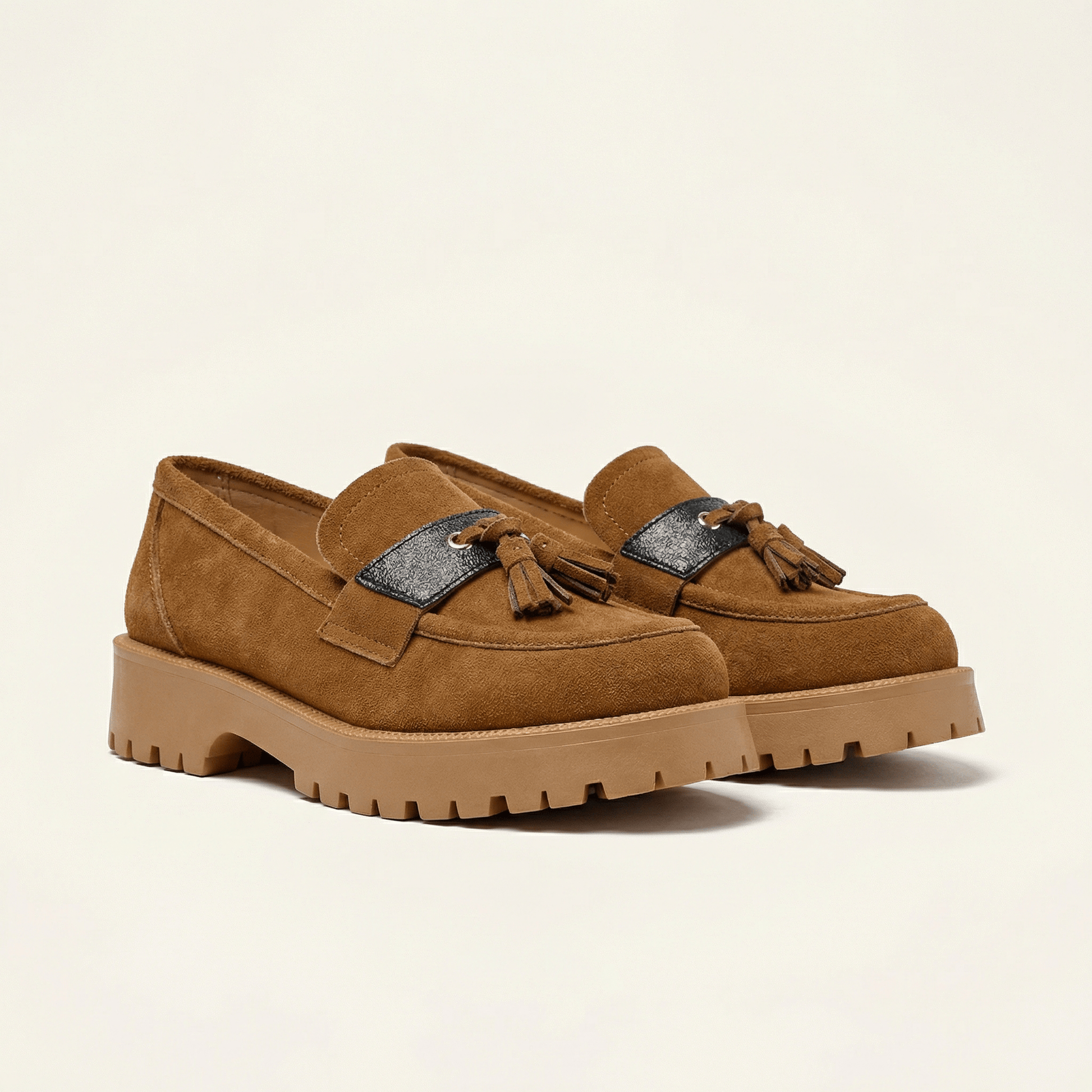 Mocassin Femme Plateforme à Pampilles en Velours