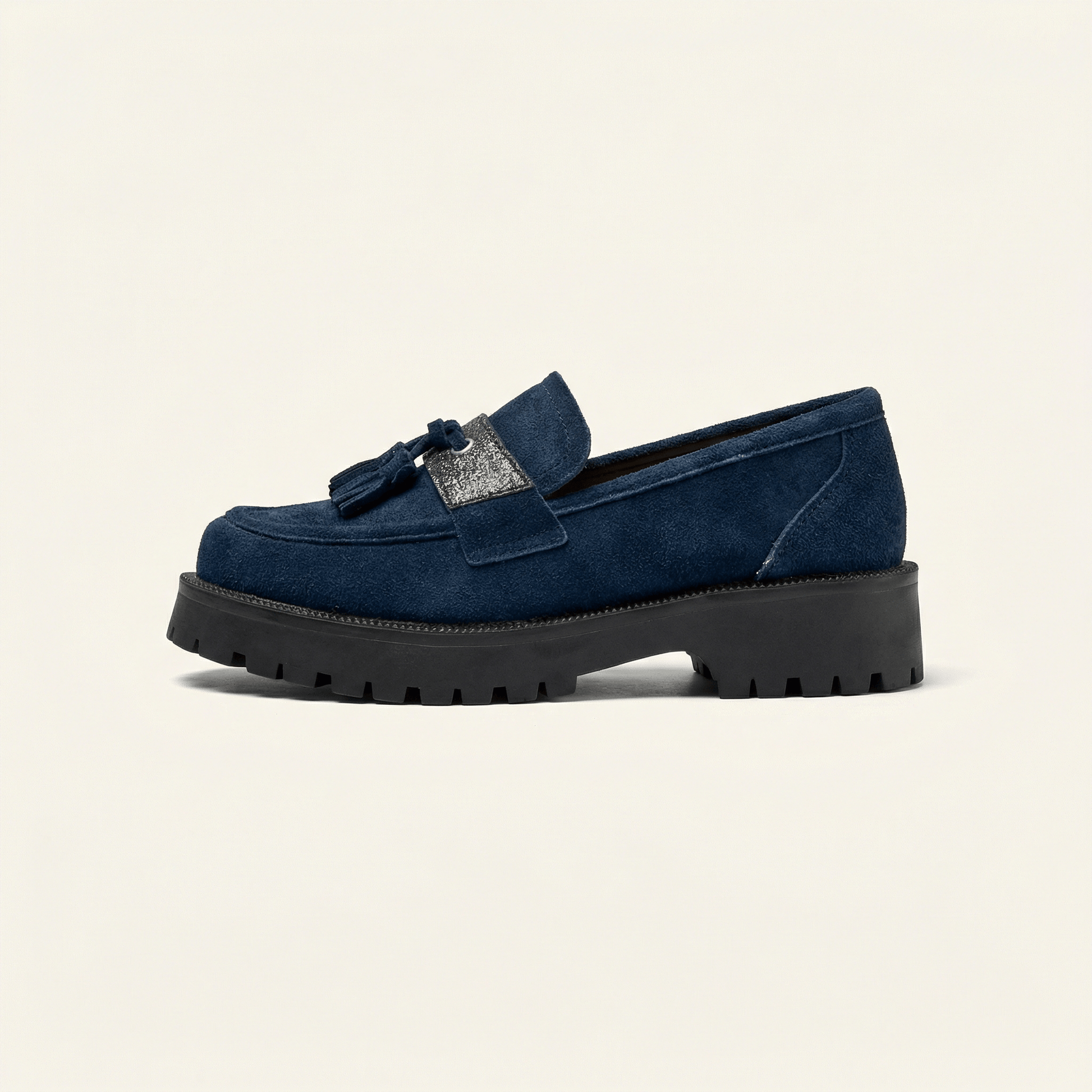 Mocassin Femme Plateforme à Pampilles en Velours