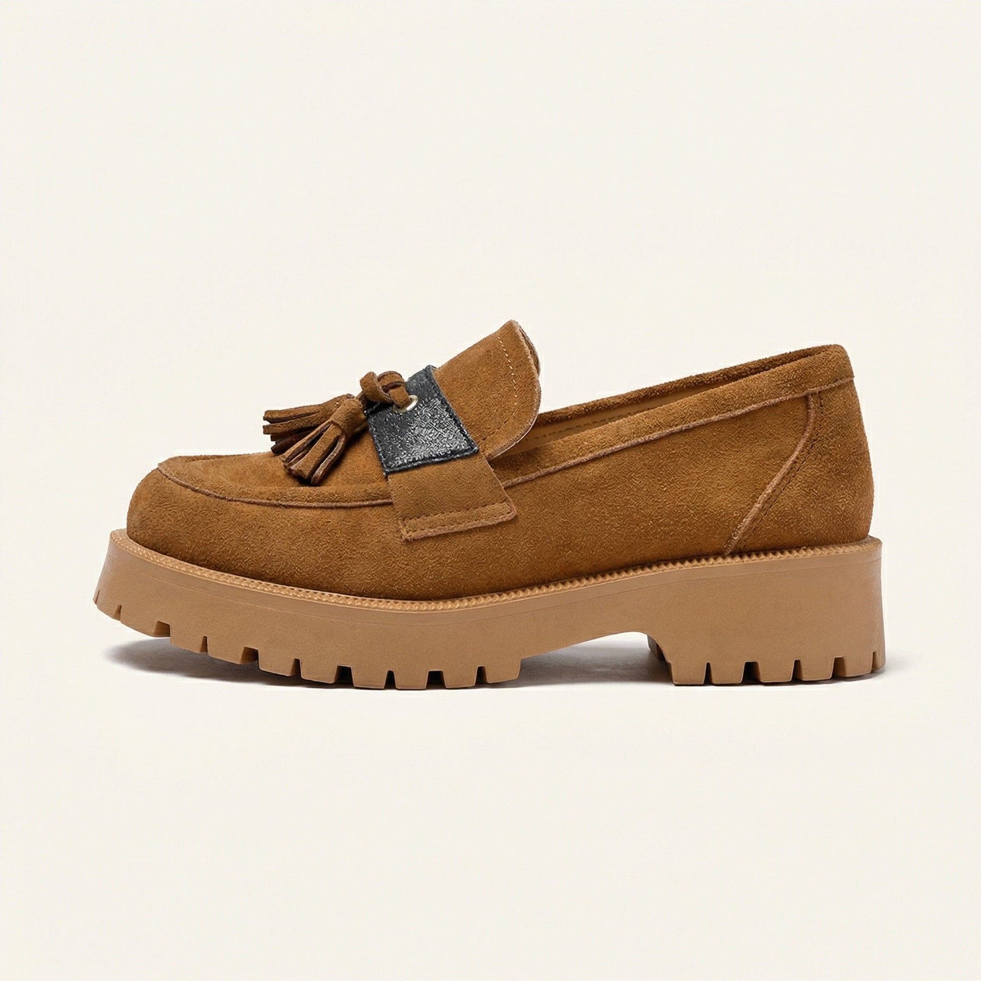 Mocassin Femme Plateforme à Pampilles en Velours
