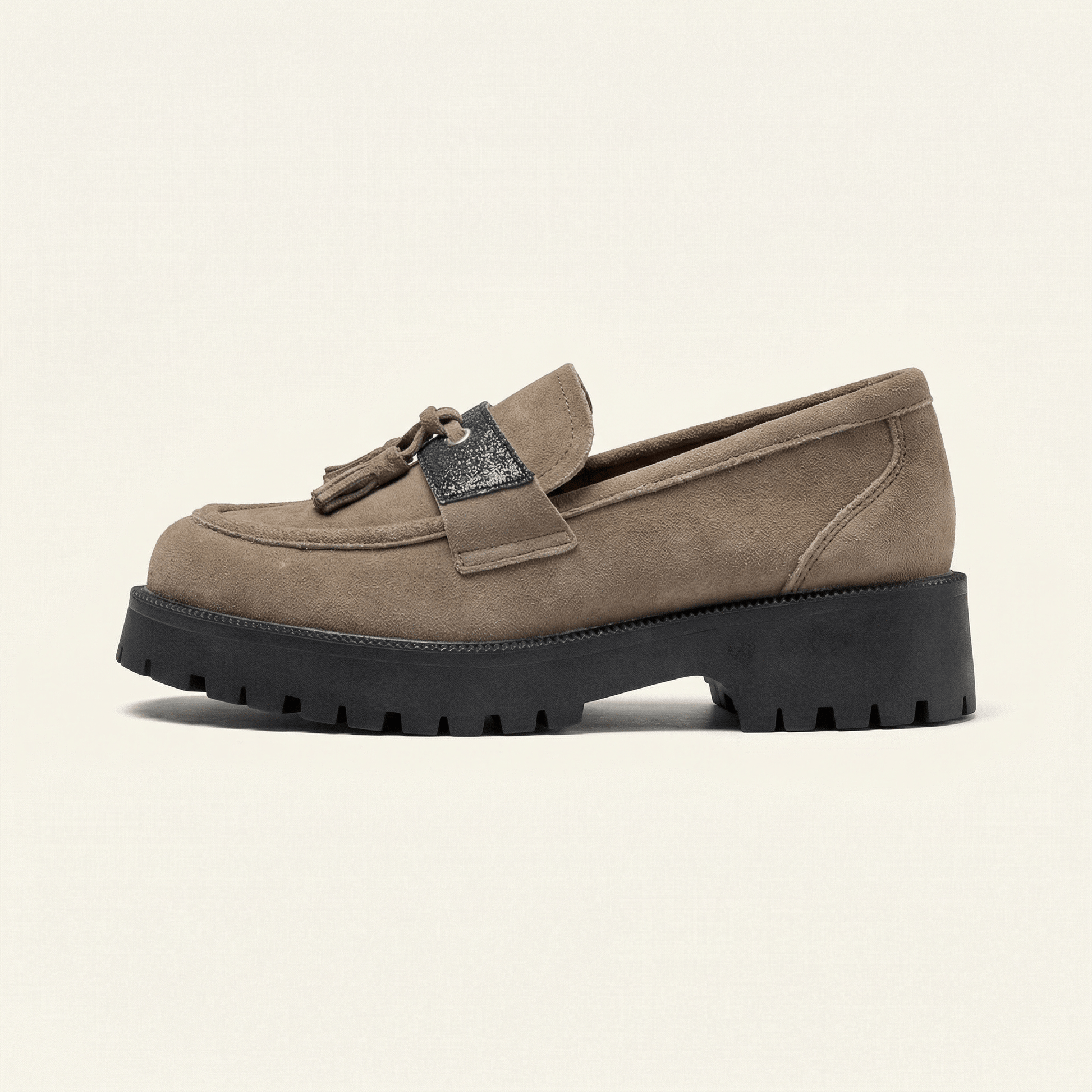 Mocassin Femme Plateforme à Pampilles en Velours