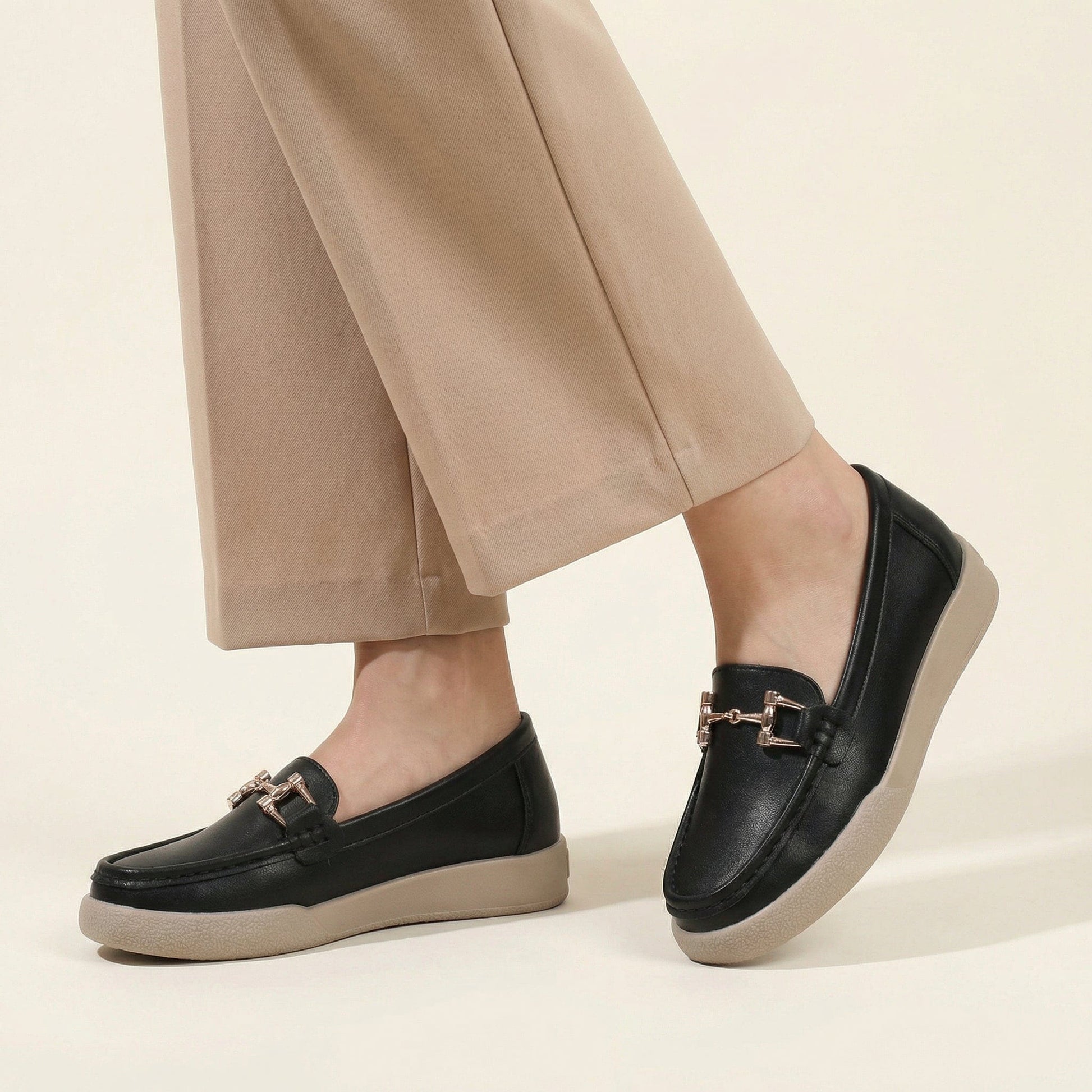 Mocassin Femme Uni à Mors en Cuir