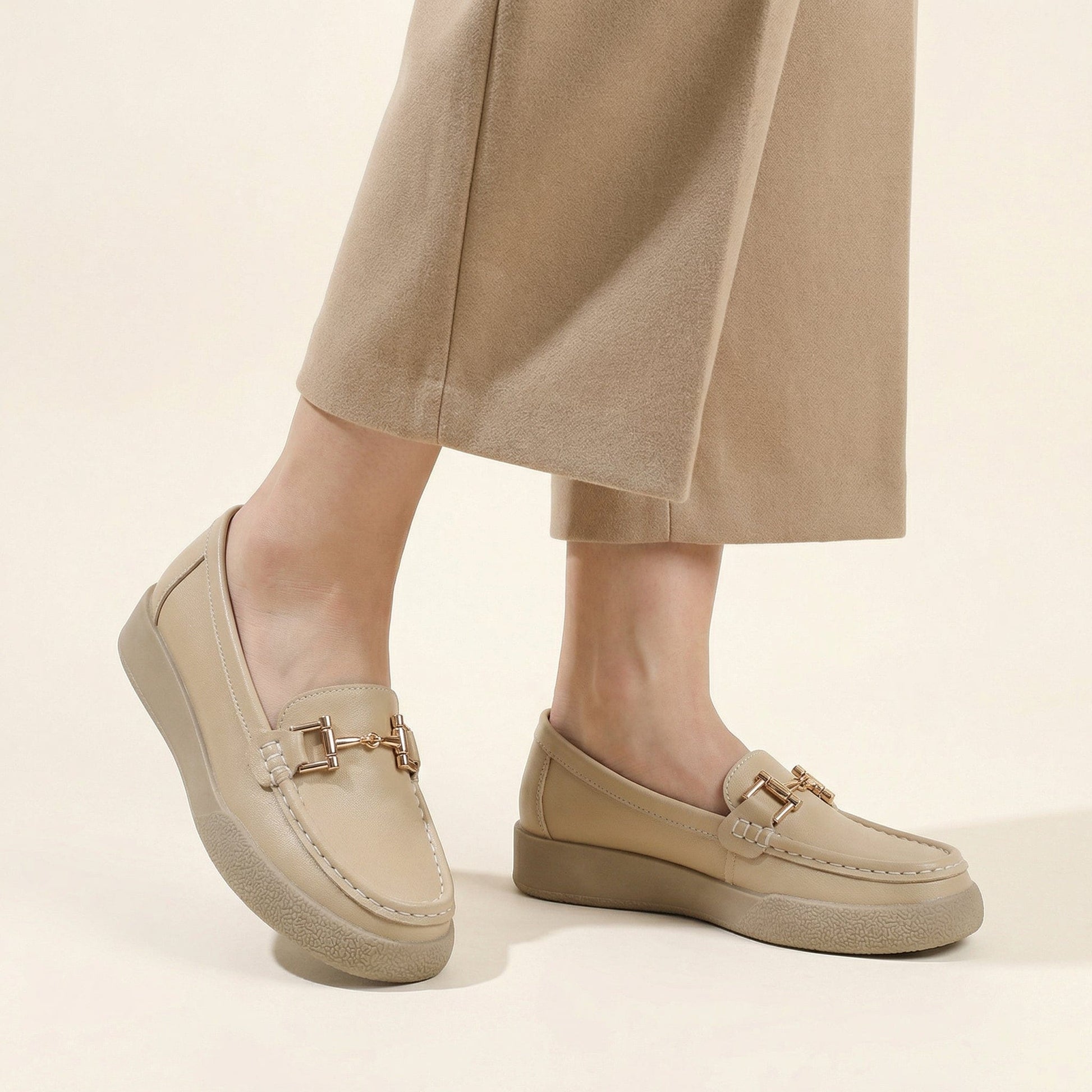 Mocassin Femme Uni à Mors en Cuir