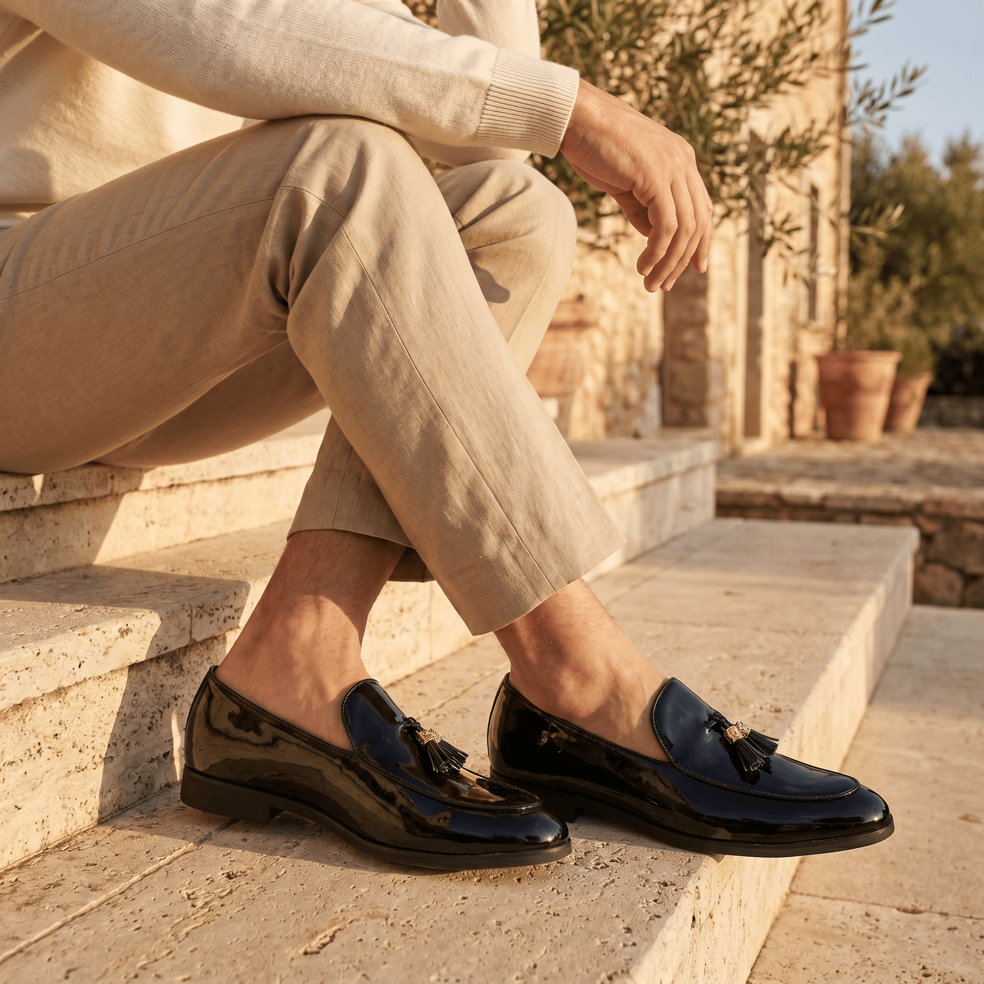 Mocassin Habillé à Glands en Cuir Verni