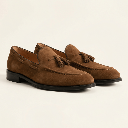 Mocassin Homme à Gland en Cuir Suédé avec Talon