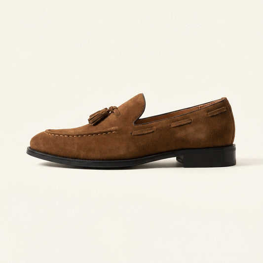 Mocassin Homme à Gland en Cuir Suédé avec Talon