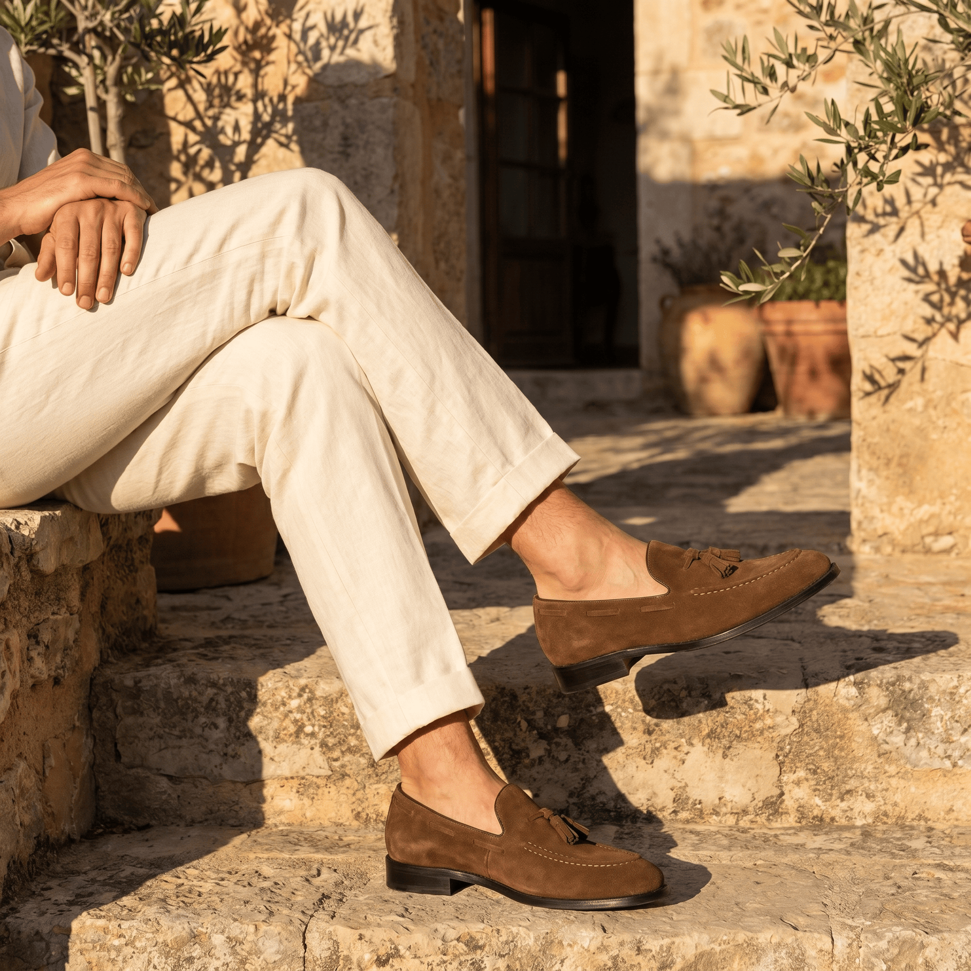 Mocassin Homme à Gland en Cuir Suédé avec Talon