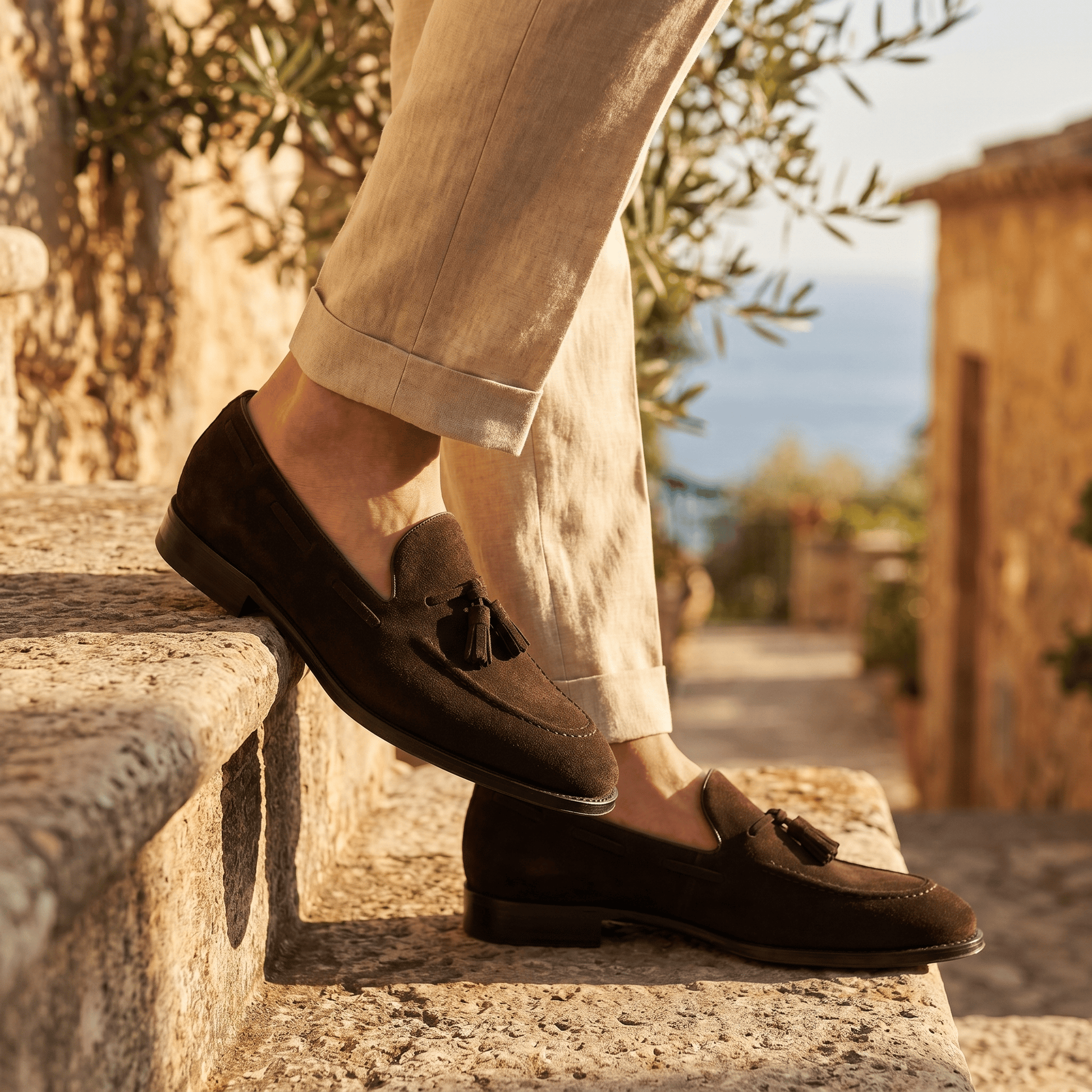 Mocassin Homme à Gland en Cuir Suédé avec Talon