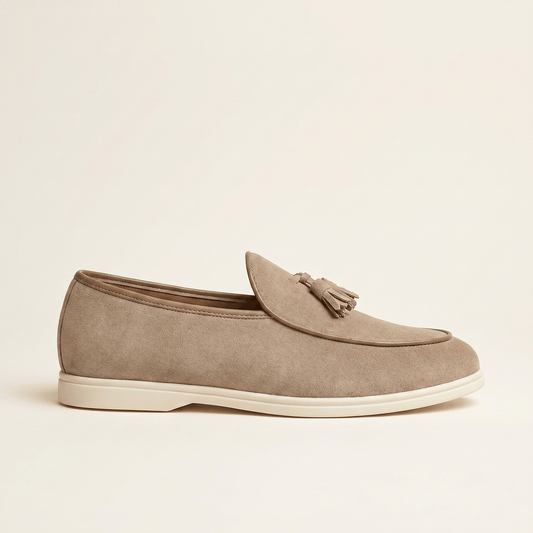 Mocassin Homme à Glands en Suédé Semelle Blanche