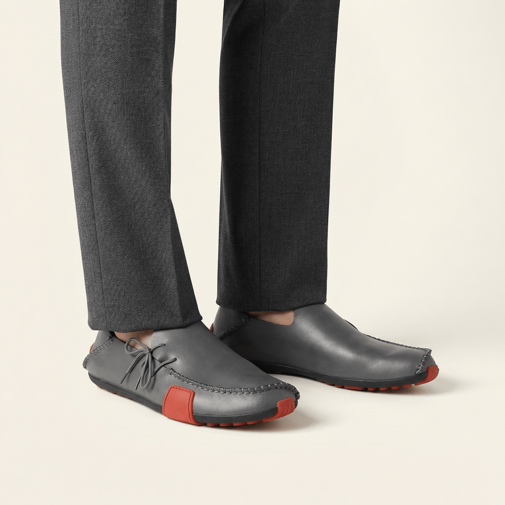 Mocassin Homme à Picots en Cuir Tricolore avec Lacets