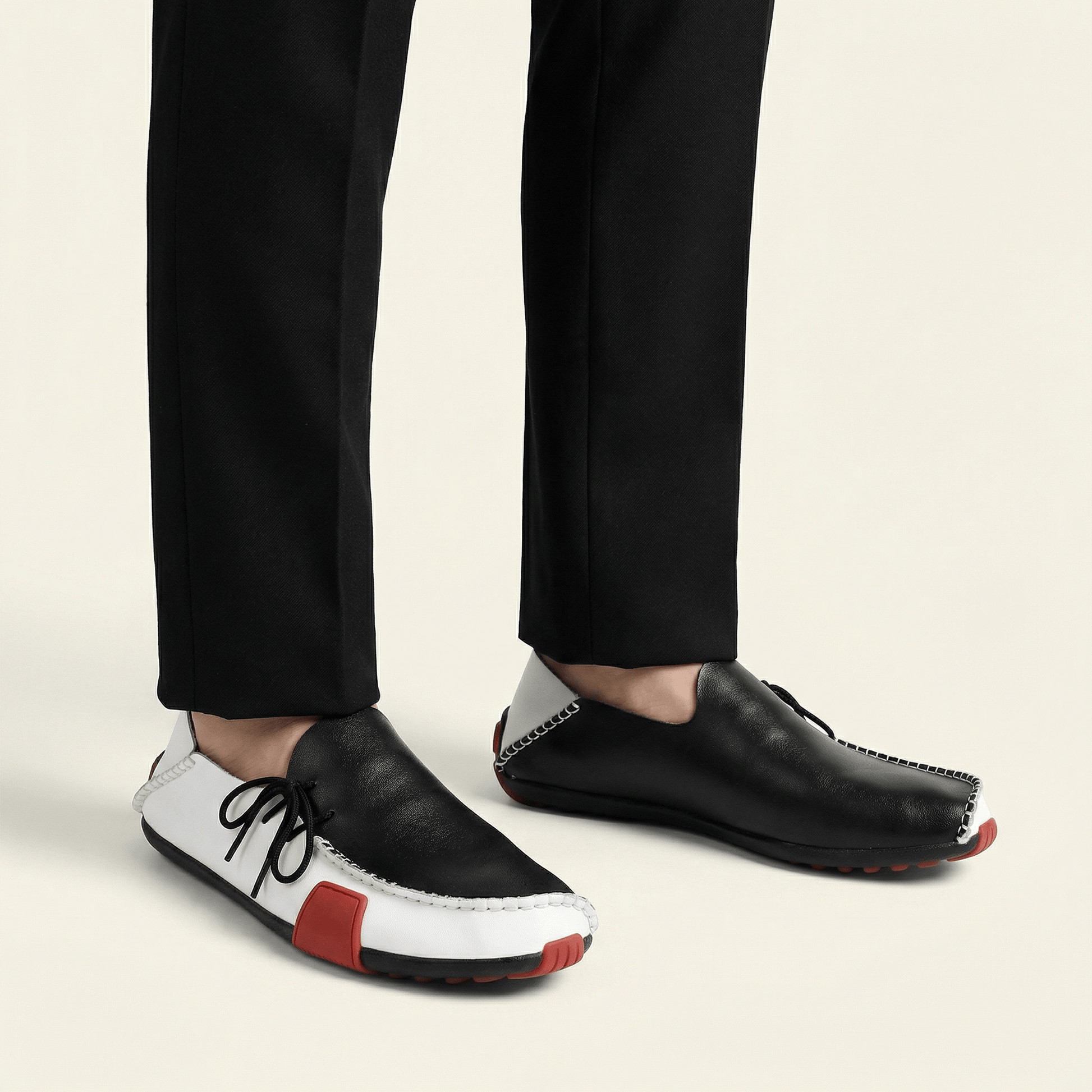 Mocassin Homme à Picots en Cuir Tricolore avec Lacets