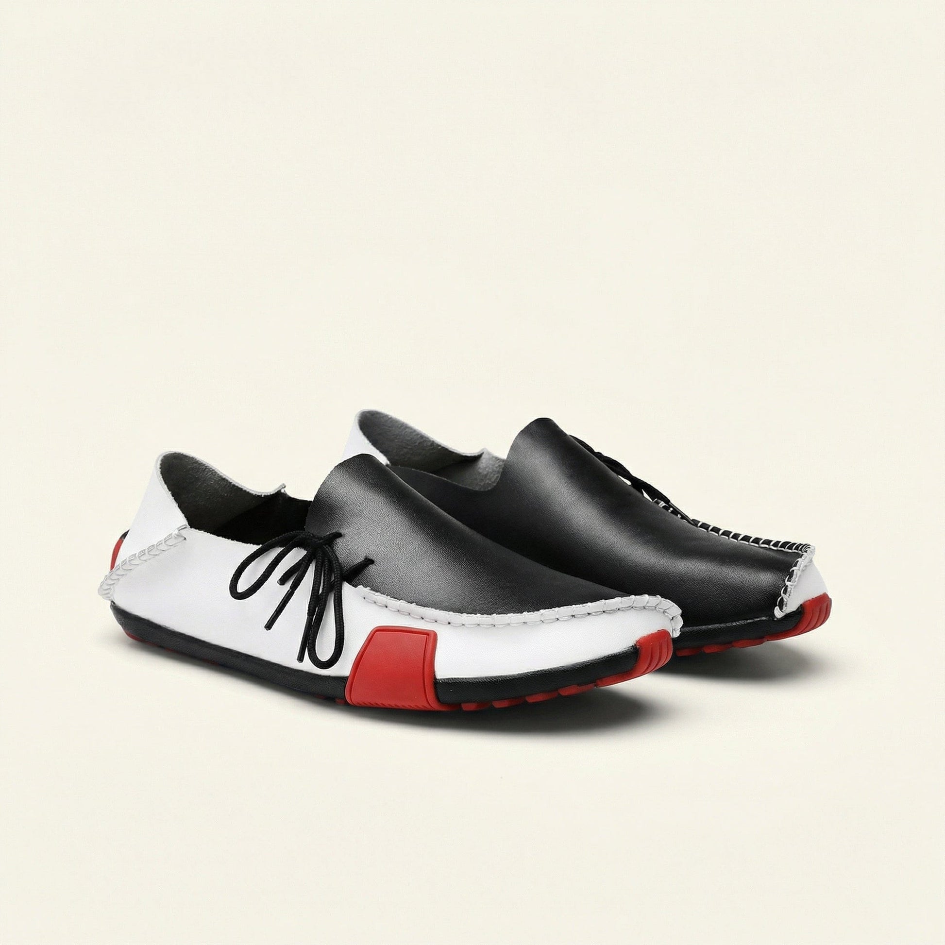 Mocassin Homme à Picots en Cuir Tricolore avec Lacets