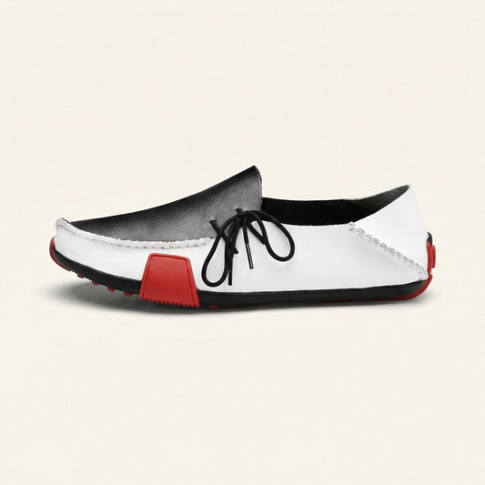 Mocassin Homme à Picots en Cuir Tricolore avec Lacets
