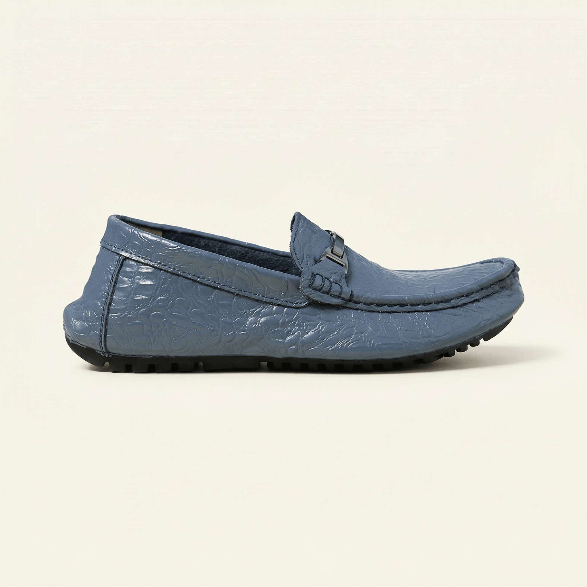 Mocassin Homme en Cuir Embossé Froissé à Boucle Métal