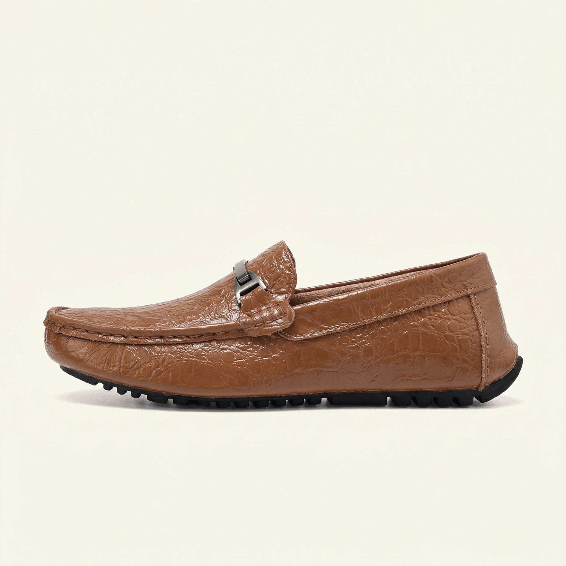 Mocassin Homme en Cuir Embossé Froissé à Boucle Métal